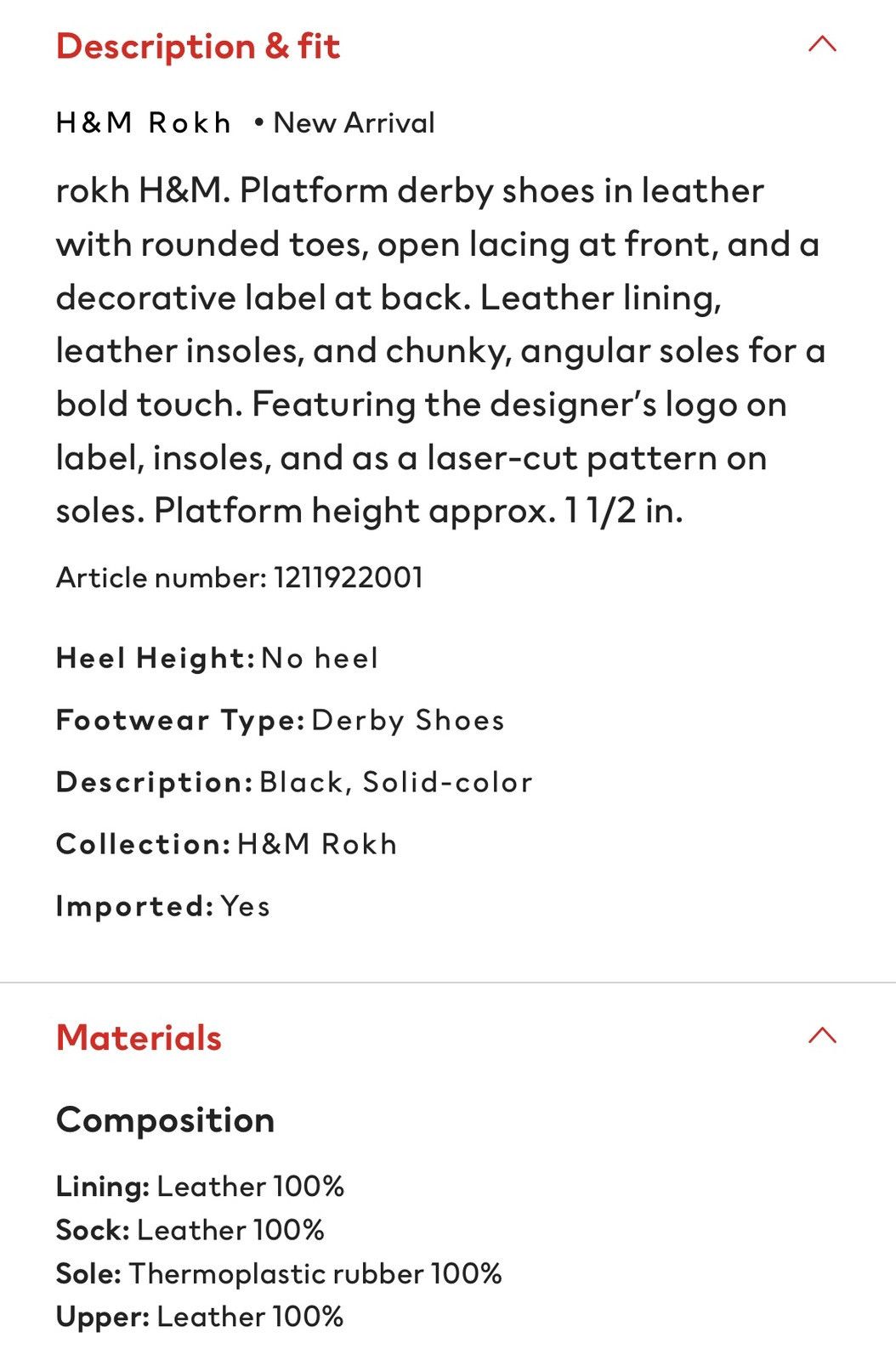H&M × rokh rokh H&M. Platform derby shoes in leather Size US 7 / EU 40 - 8 Thumbnail