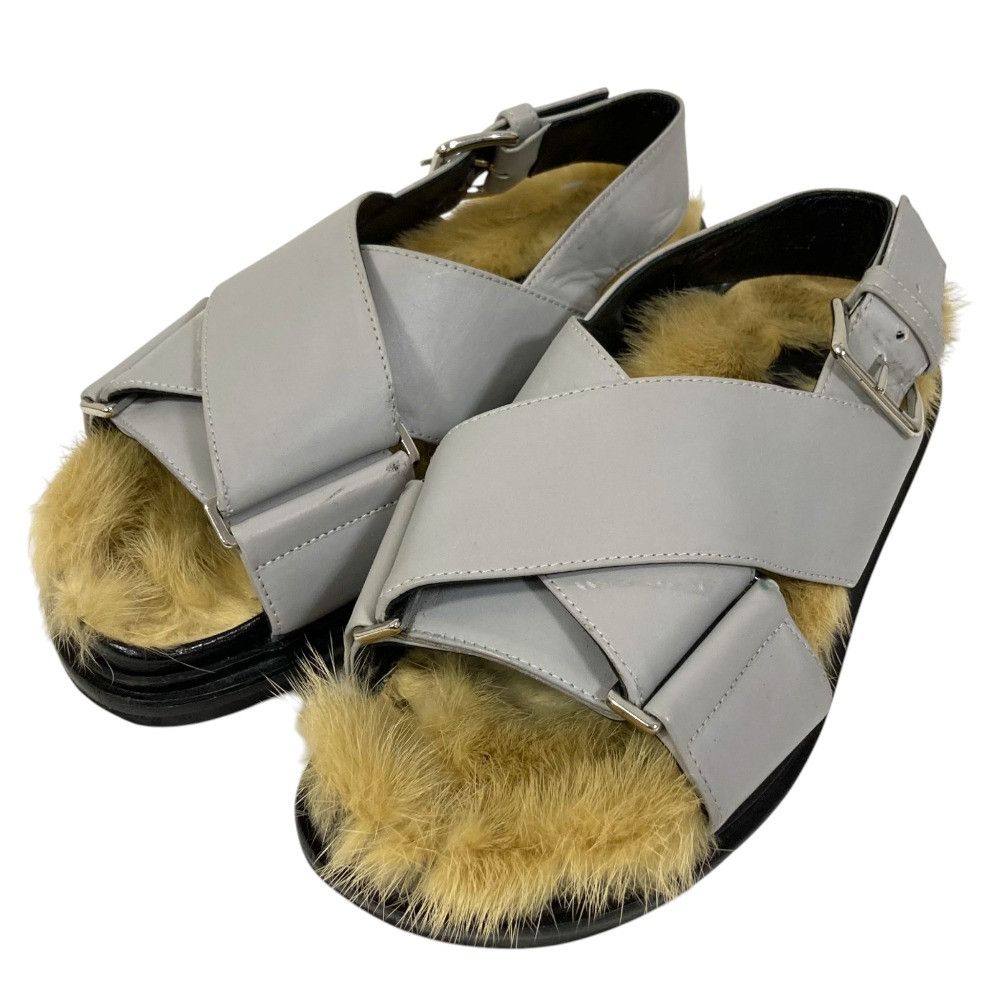 Marni Marni Marni Faux Fur Cross Strap Flat Sandals Natural Material Shoes DUTY FREE for USA Size ONE SIZE - 1 Thumbnail
