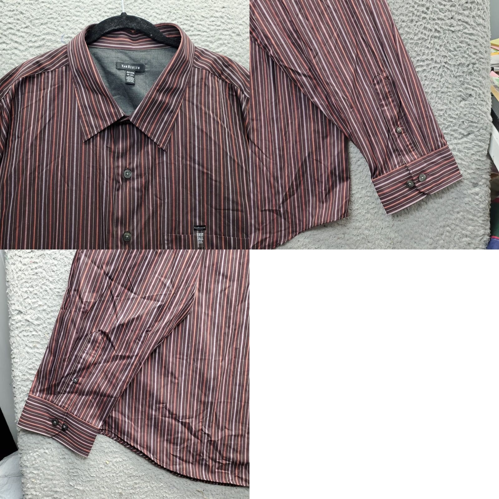 Van Heusen Van Heusen Mens Dress Shirt 3XLT Multicolor Striped Long Sleeve Collared Button-Up Shirt Size 48R - 8 Thumbnail