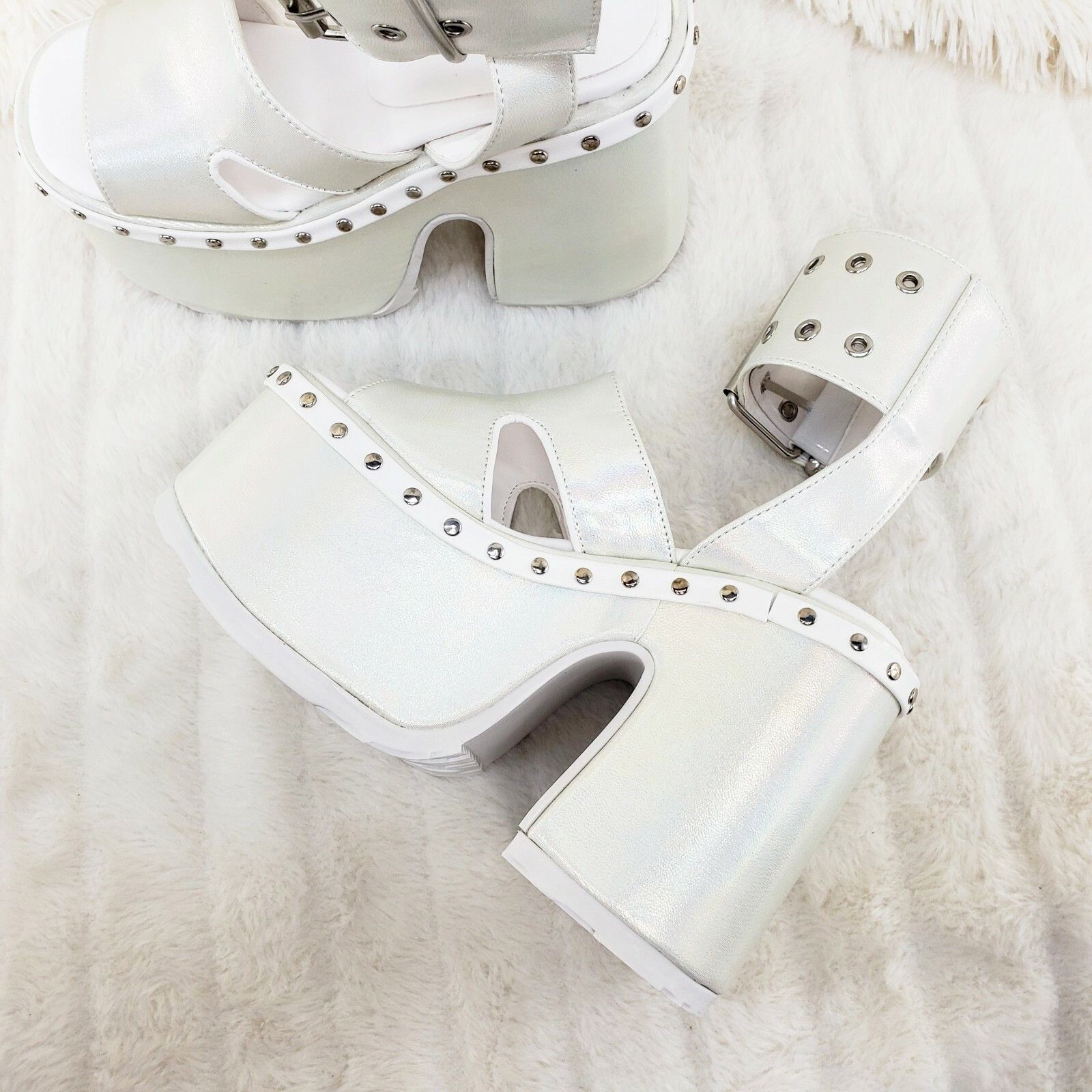 Other DEMONIA Camel 102 Stacked White Pearl Platform Sandals Goth Size US 8 / IT 38 - 4 Thumbnail