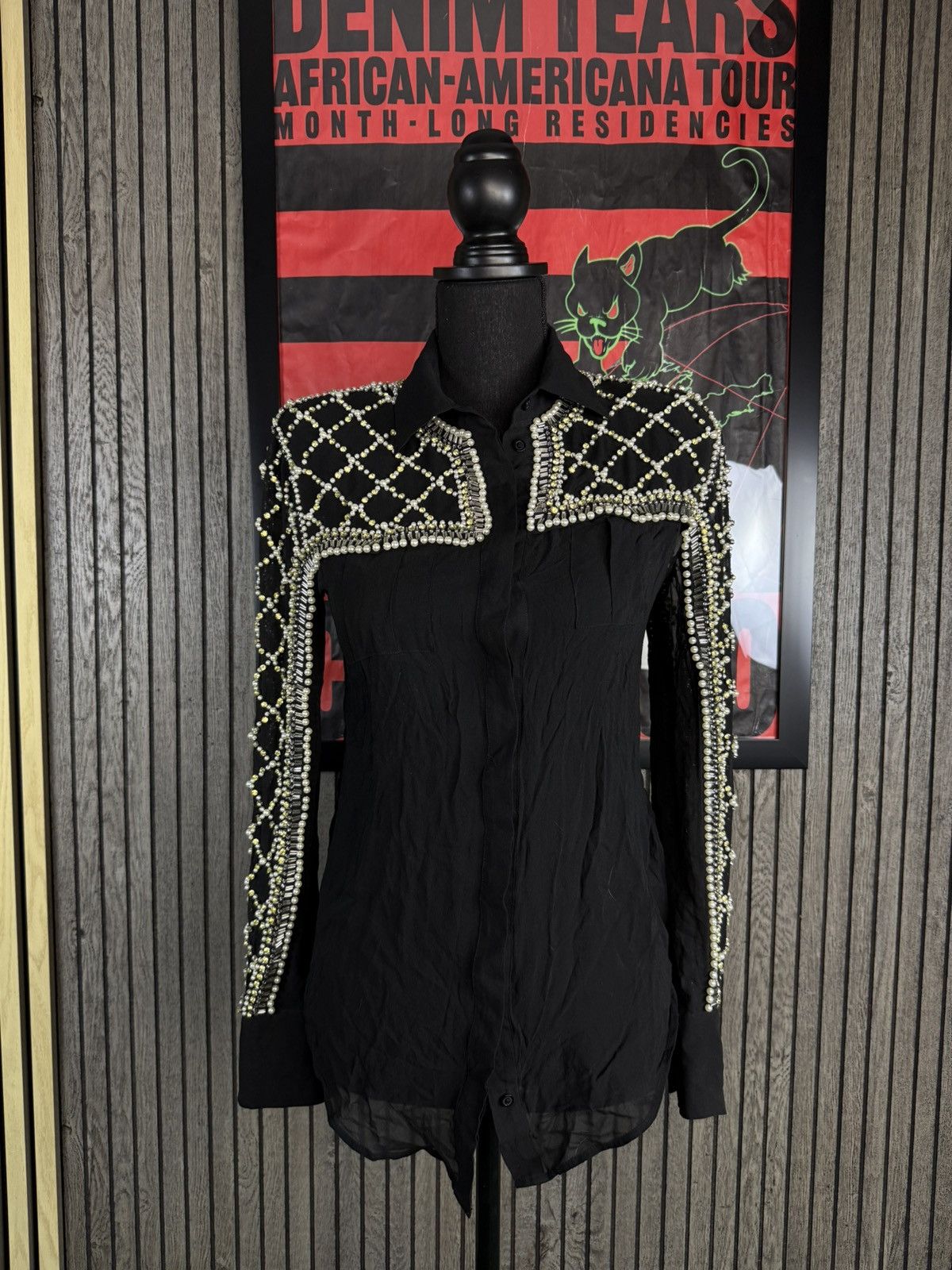 Balmain Balmain x H&M Black Embellished Sheer Long-Sleeve Size XS / US 0-2 / IT 36-38 - 1 Thumbnail