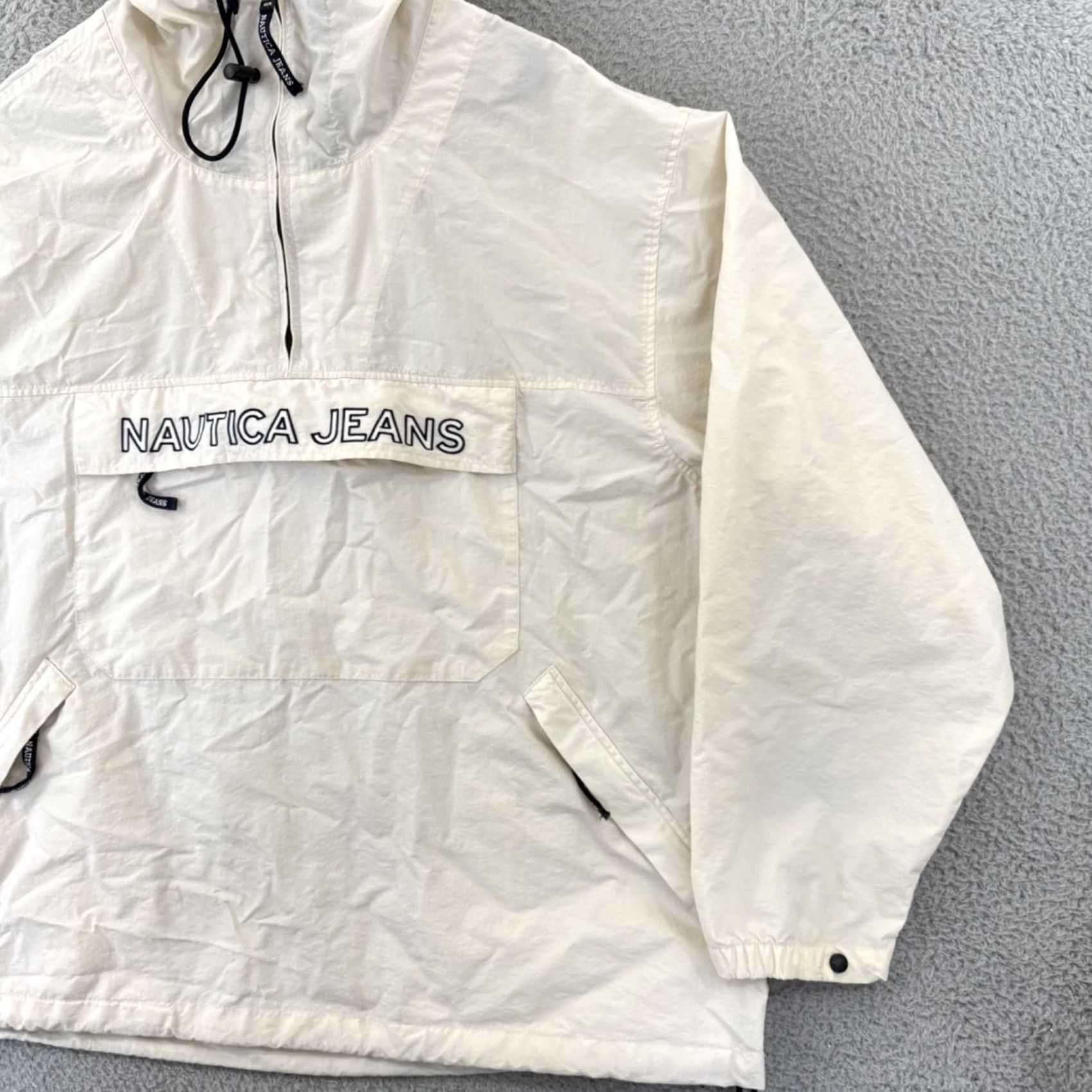 Nautica VINTAGE Nautica Jacket Mens XL Windbreaker Hooded Zip Pockets White 90s Nature Nautical Outdoor Retro School 54 in Chest Mens Size US XL / EU 56 / 4 - 5 Thumbnail