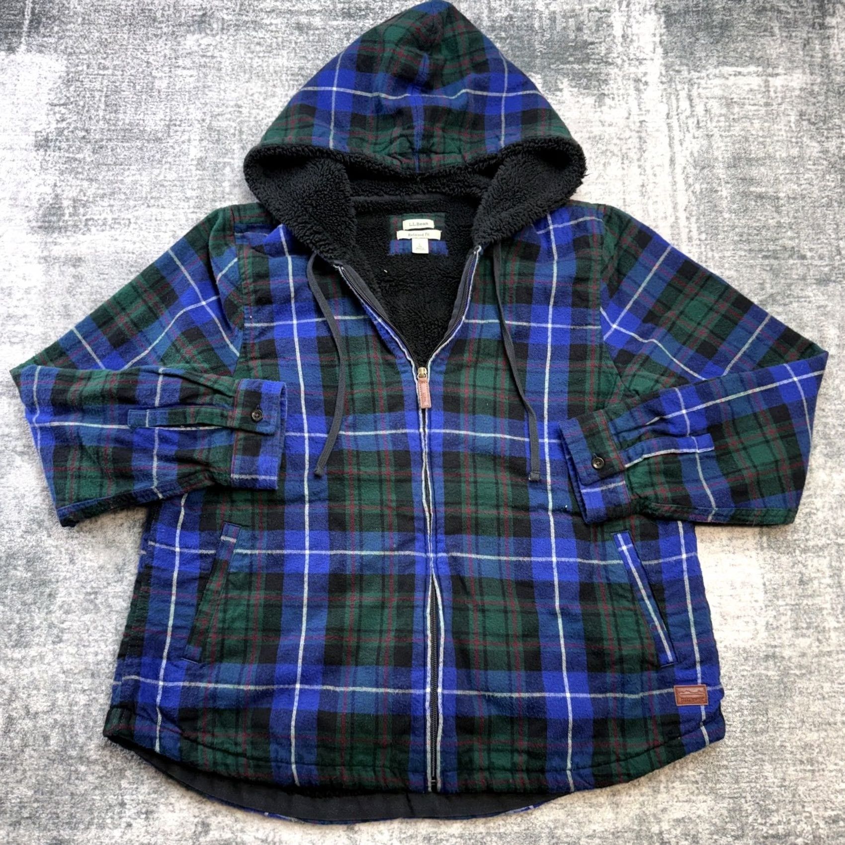 Vintage VINTAGE LL Bean Shirt Jacket Hoodie Womens Large Blue Green Tartan Plaid Sherpa Zip Up Size L / US 10 / IT 46 - 2 Thumbnail