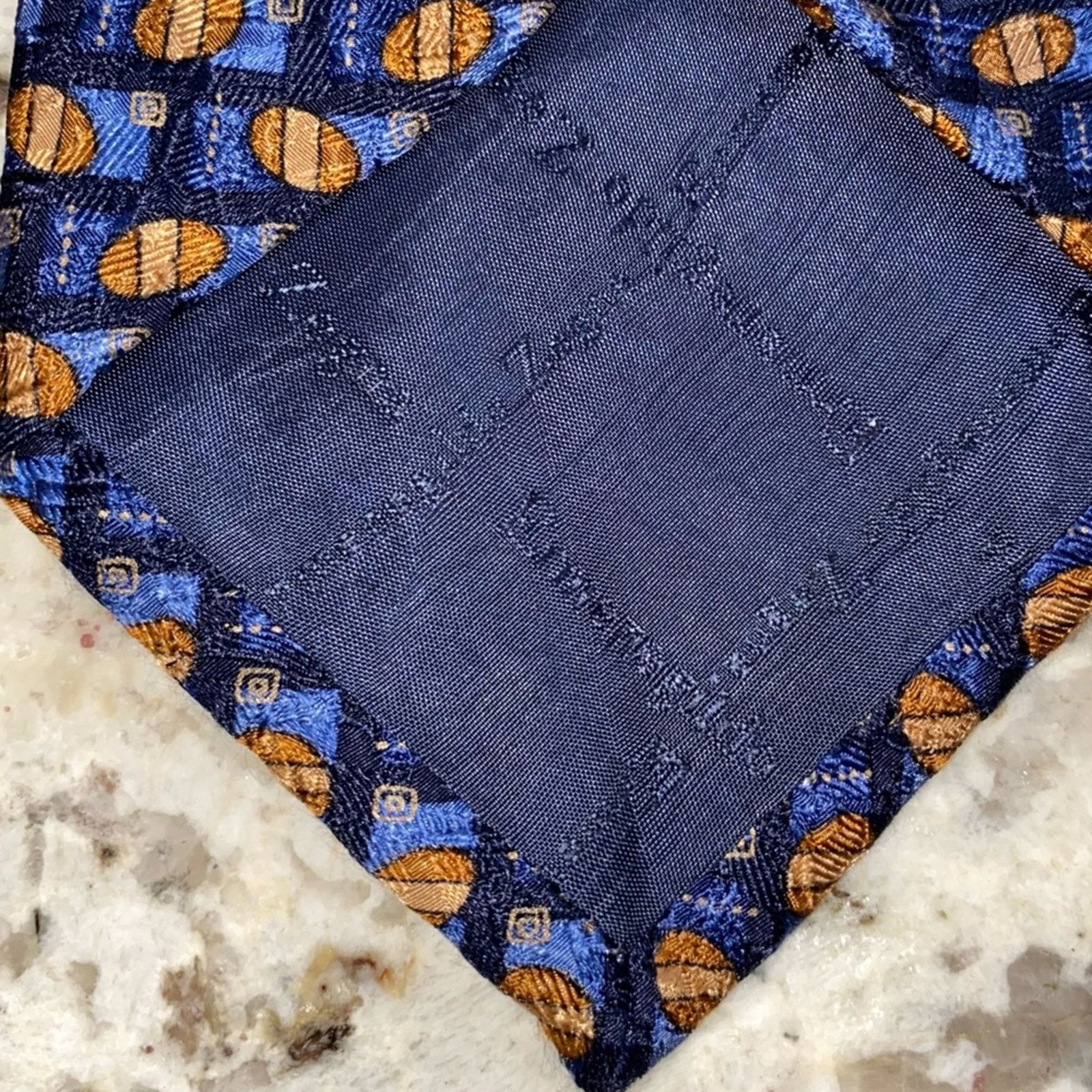 Ermenegildo Zegna ERMENEGILDO ZEGNA $210 Mens Blue Print Silk Necktie Tie EUC Size ONE SIZE - 4 Thumbnail