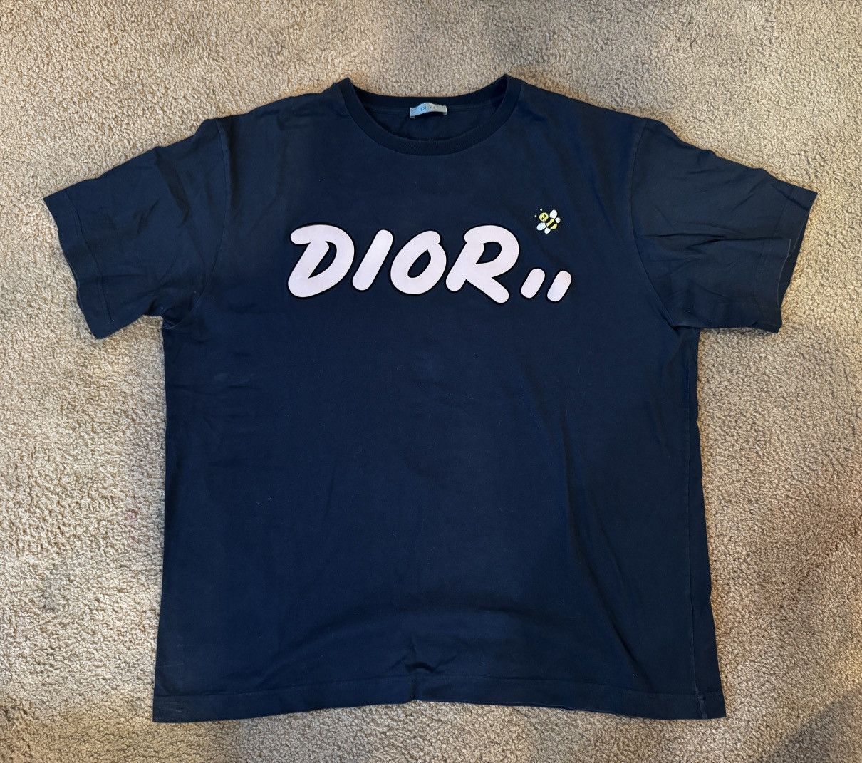 Kaws Dior Navy Blue Pink Bee Logo Shirt XXXL fits XL