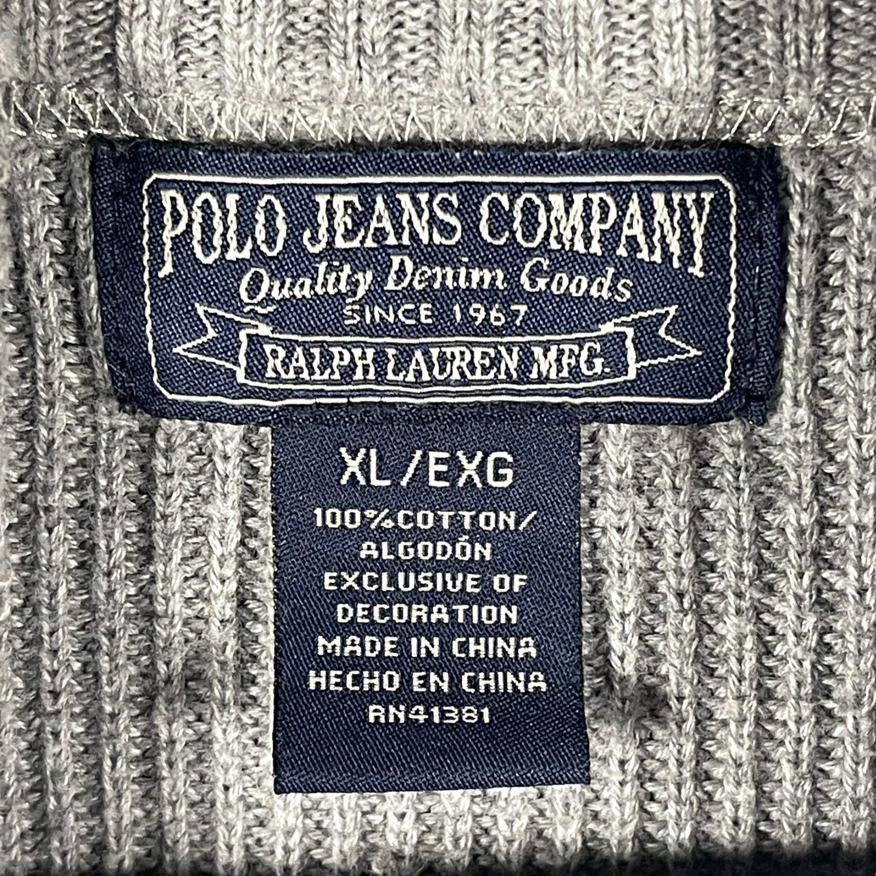 Ralph Lauren VTG Polo Jeans Co Ralph Lauren Sweater Mens XL Gray Quarter Zip Cotton Ribbed Size US XL / EU 56 / 4 - 4 Thumbnail