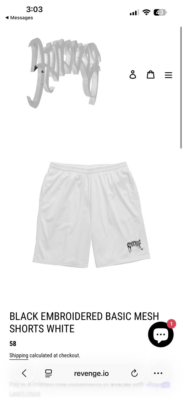 Revenge BLACK EMBROIDERED BASIC MESH SHORTS WHITE Size US 32 / EU 48 - 1 Thumbnail