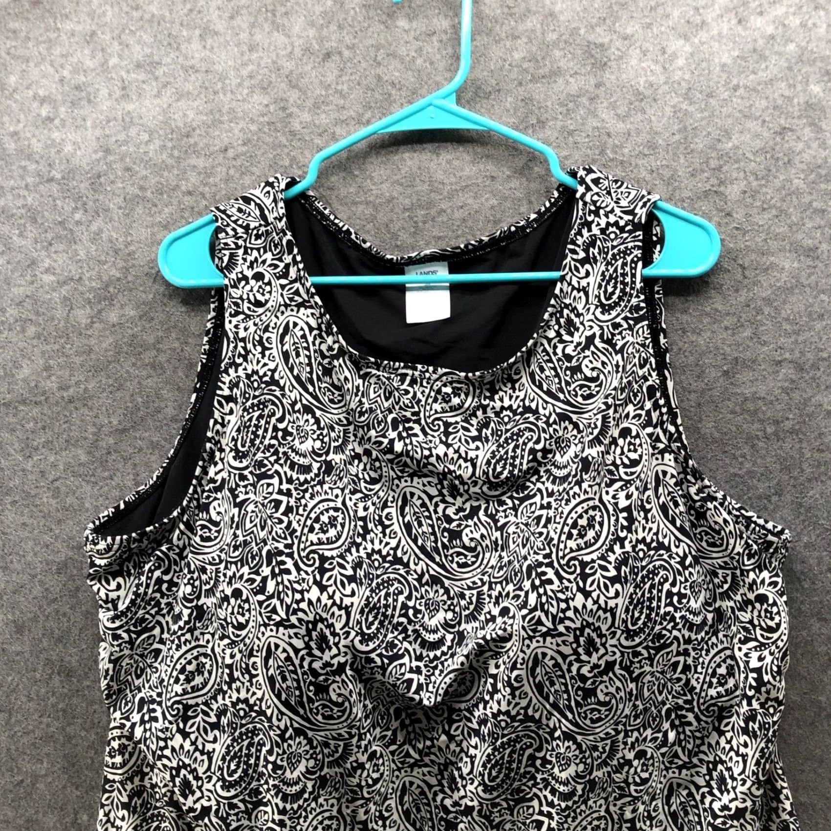 Lands' End Lands End Womens 26W Black Paisley Padded High Neck Modest Tankini Swim Top Size 4XL / US 24-26 - 3 Thumbnail