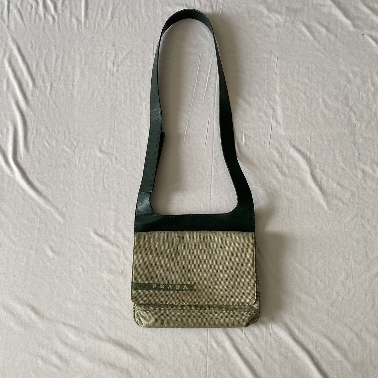 image of Archive Ss1999 Prada Messager Bag in Light Grey, Women's