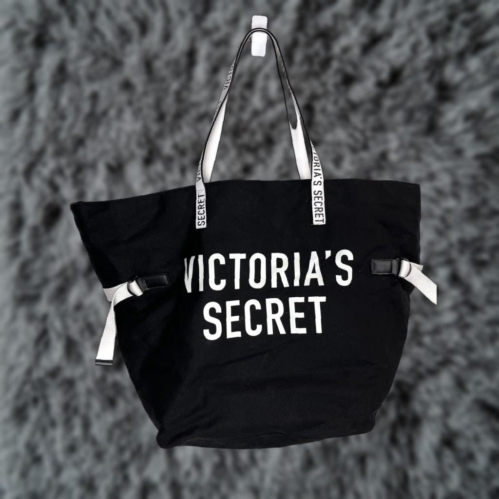 Victoria's Secret Victoria's Secret Canvas Tote Bag Lined Black & White VGUC 15”x 21.5” Size ONE SIZE - 1 Thumbnail