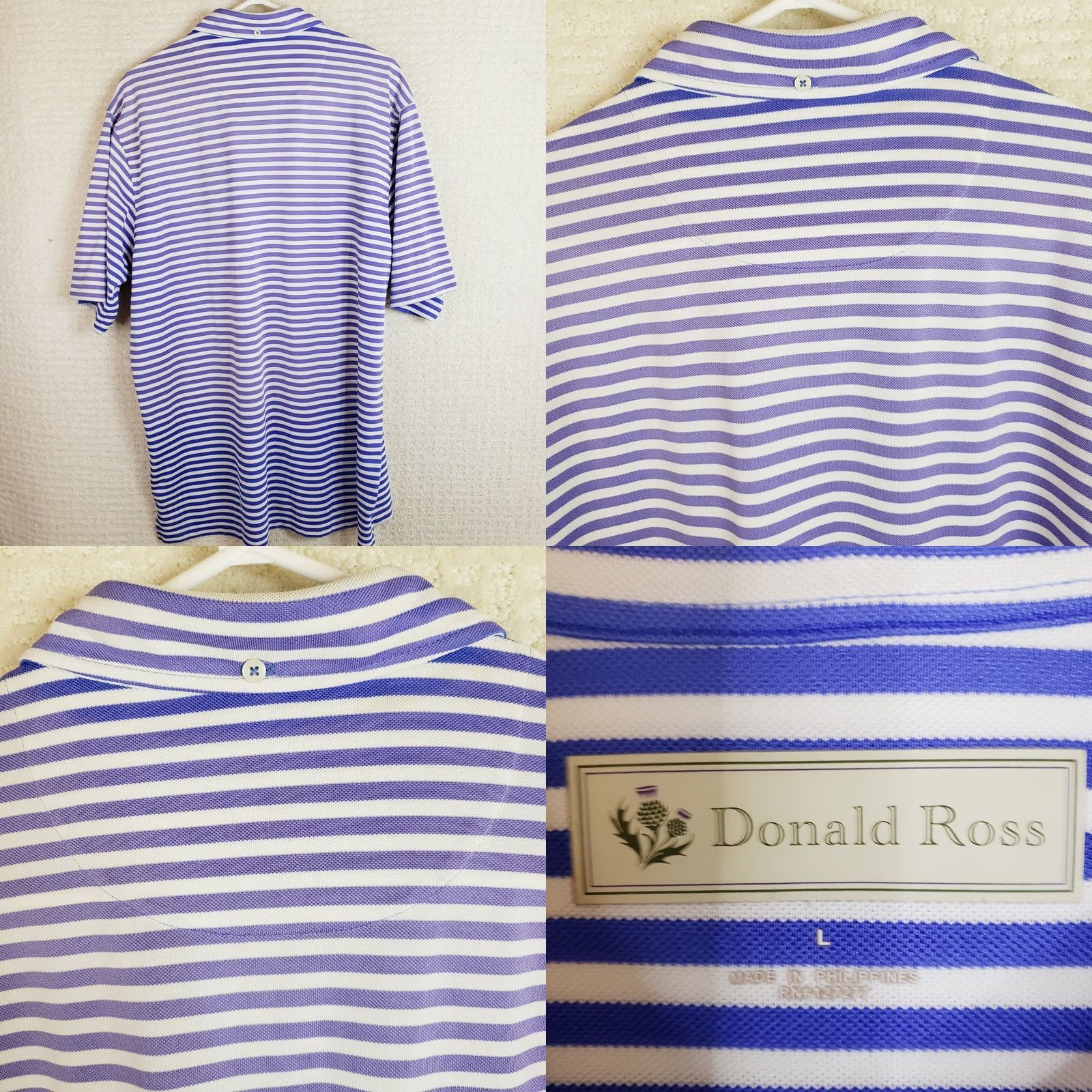 Vintage Donald Ross Polo Shirt Men's L Purple White Striped Golf Outdoor Casual Size US L / EU 52-54 / 3 - 8 Thumbnail
