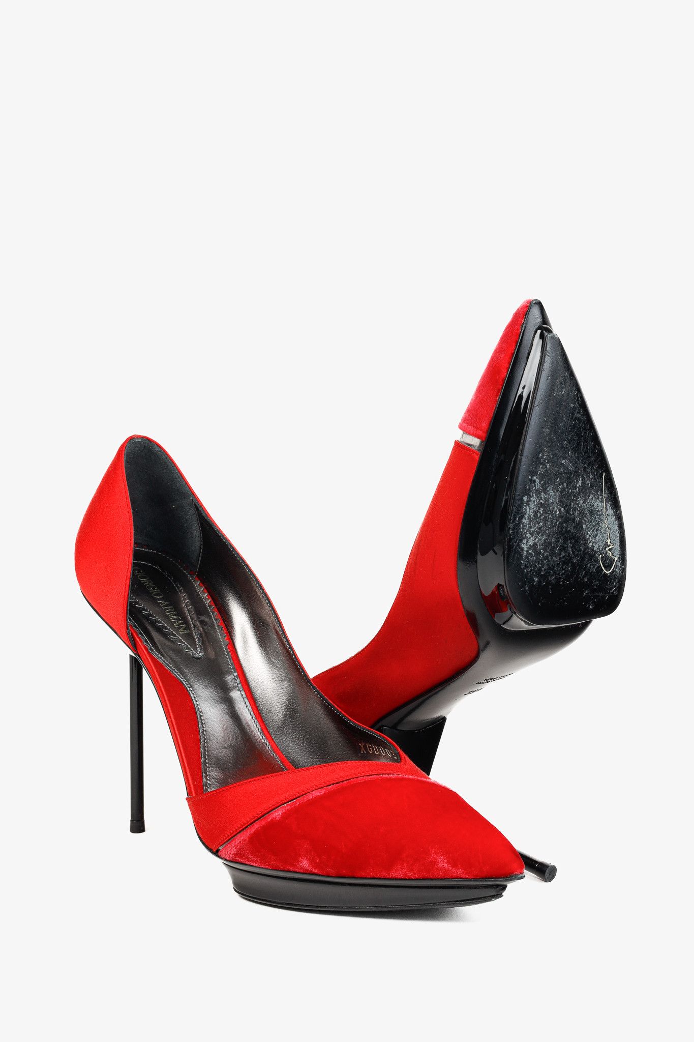 Giorgio Armani Giorgio Armani Rosso Velvet & Satin D'Orsay Heels Size US 9 / IT 39 - 4 Thumbnail