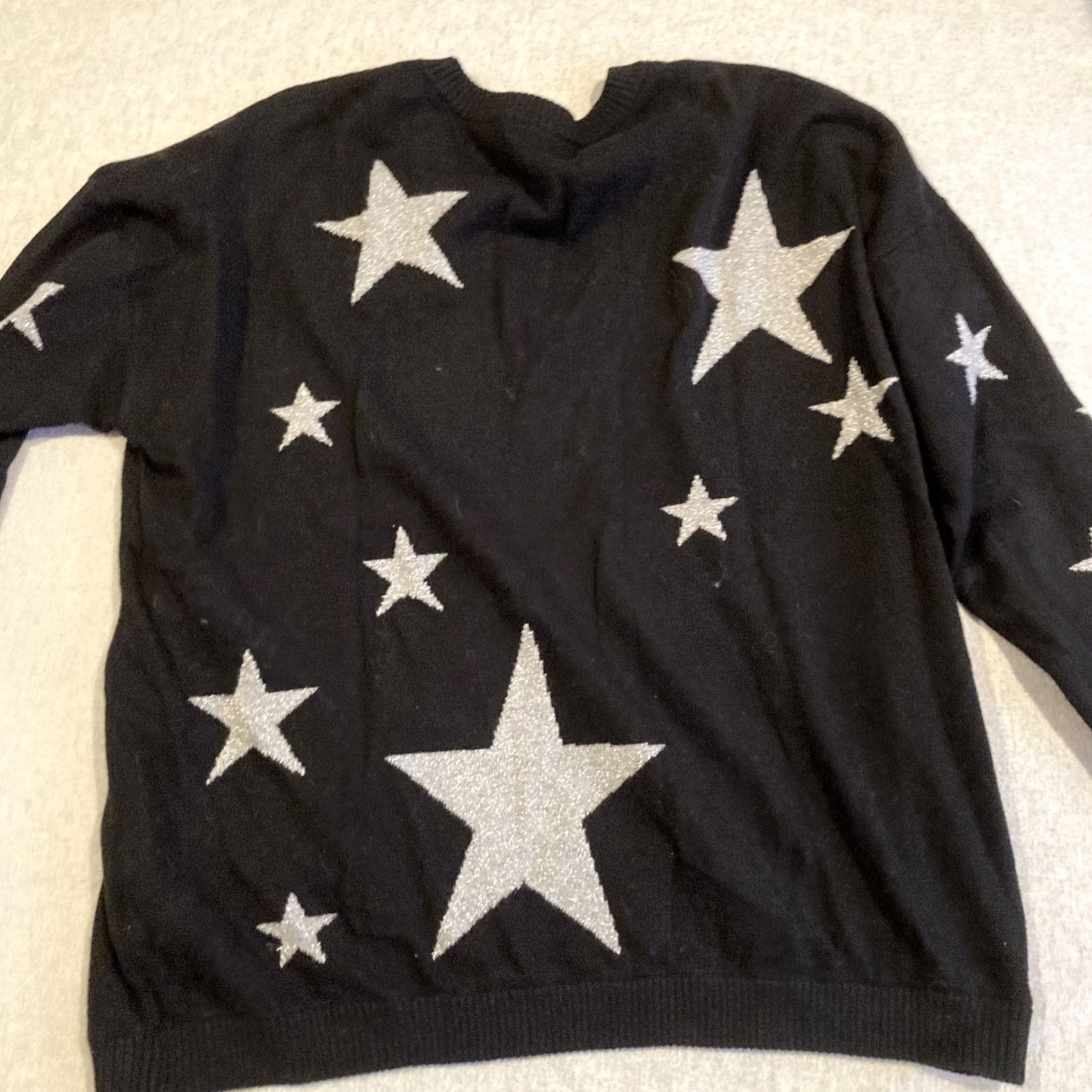 Vintage Minnie Rose Sweater Women's Med Black Star Print Cashmere Blend V-Neck Pullover Size M / US 6-8 / IT 42-44 - 4 Thumbnail
