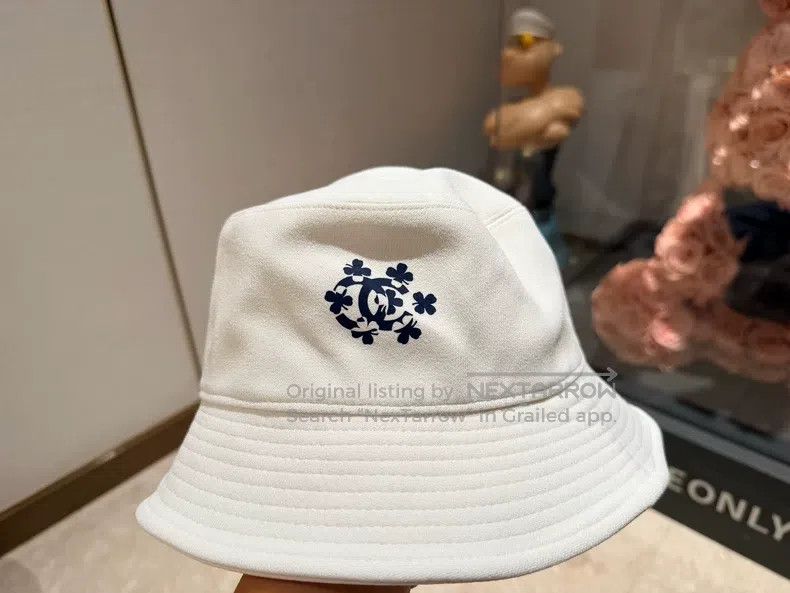 Chanel White clover double C logo white fisherman's hat