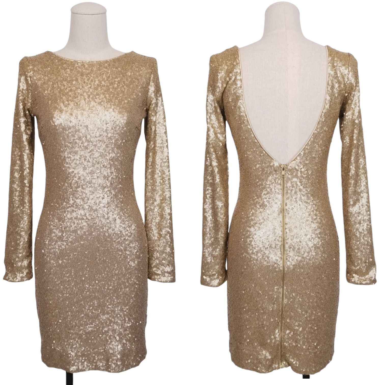 Dress the Population Dress The Population Gold Mini Sequin Bodycon Dress Sz Small Size S / US 4 / IT 40 - 1 Thumbnail