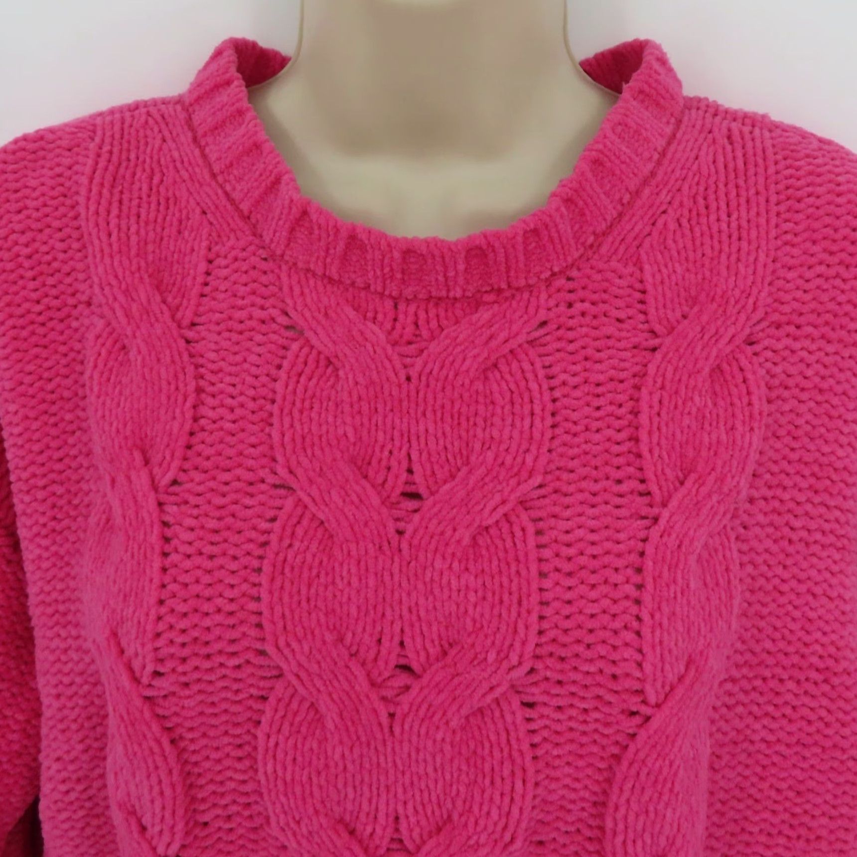 Vintage American Eagle Women Small Pink Cable Knit Chenille Pullover Sweater Crew Neck Size S / US 4 / IT 40 - 2 Thumbnail
