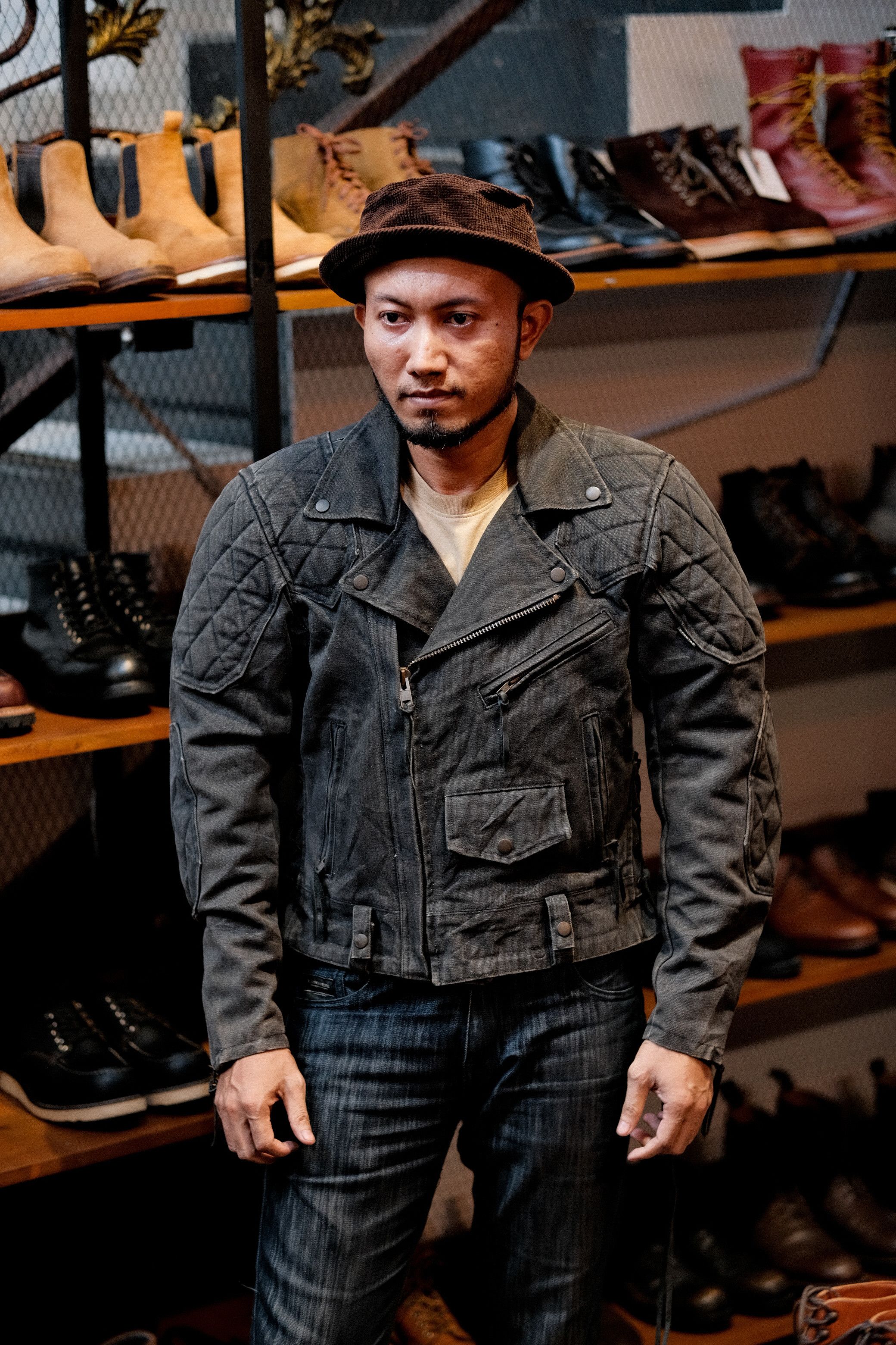 Kadoya Kadoya KS Leather Biker Canvas Jaket | Grailed