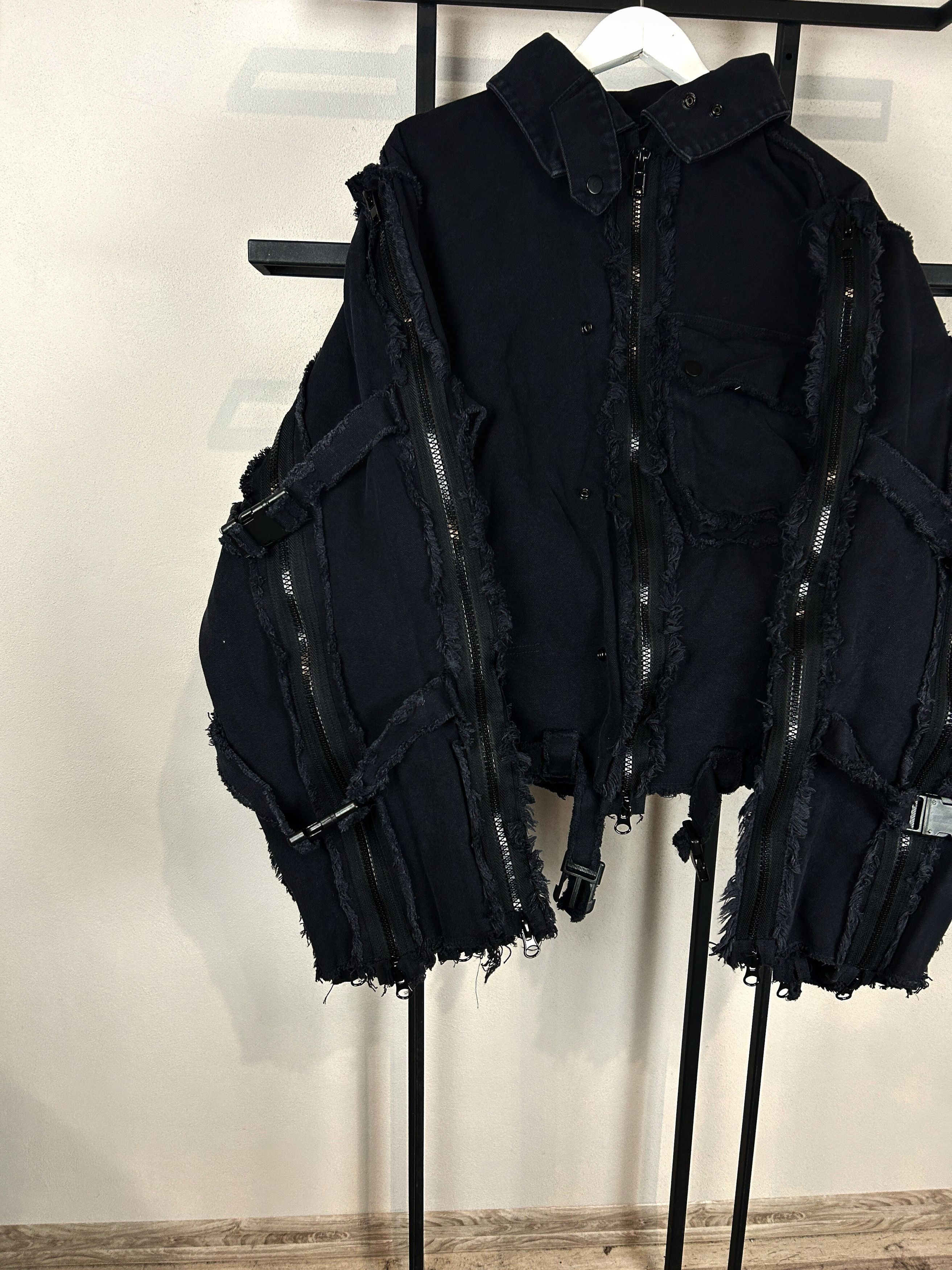 Yohji Yamamoto Distressed Black Cropped Jacket Zip Sleeve Grunge Punk Y2K Size US XL / EU 56 / 4 - 7 Thumbnail
