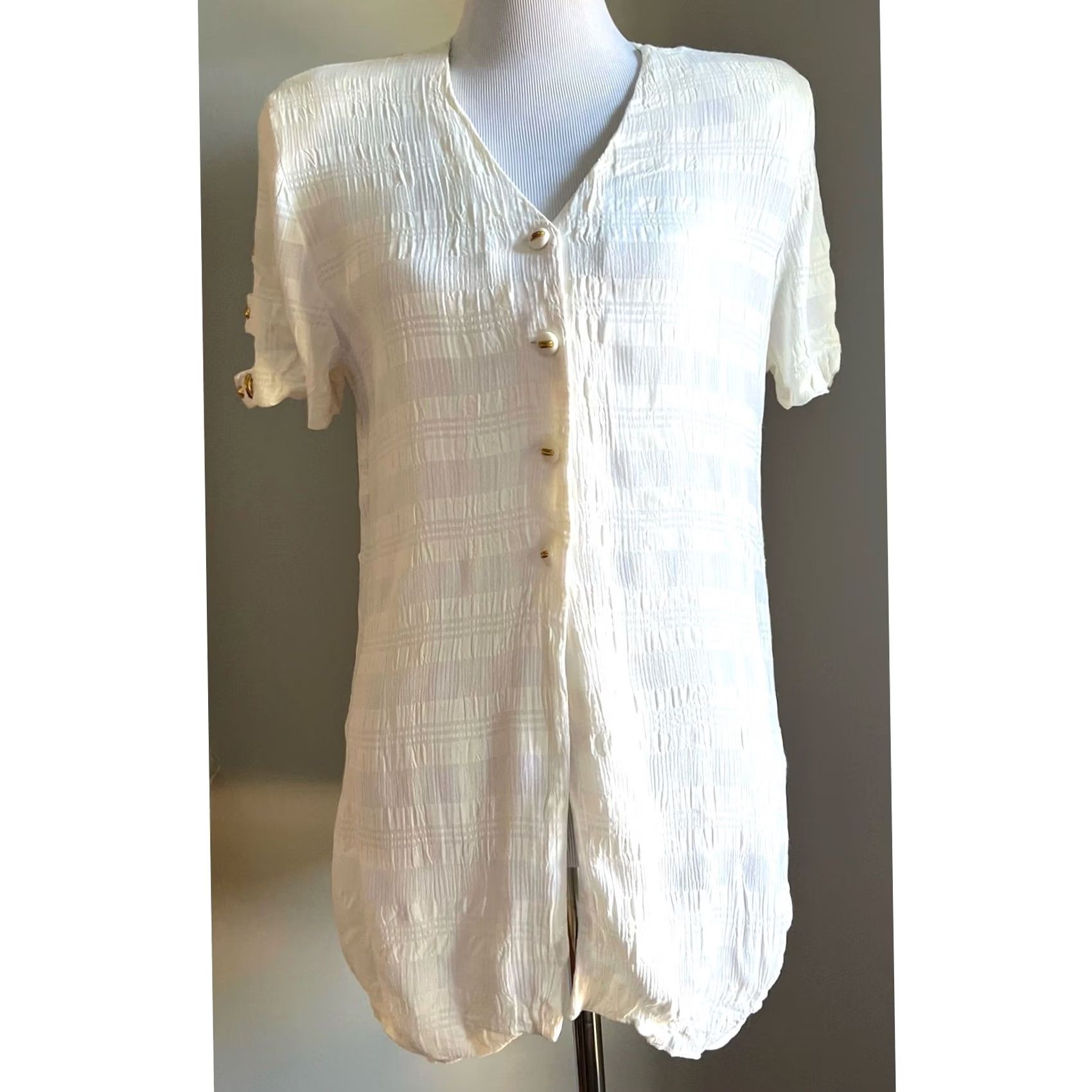 Vintage VINTAGE Farouche by Lori Weidner Blouse Shirt Tunic Ivory Gold Details 90s 80s Women’s Sz 12 Womens Size XL / US 12-14 / IT 48-50 - 2 Thumbnail