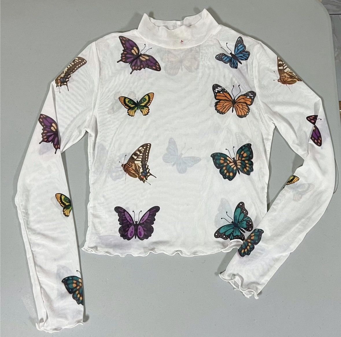 Japanese Brand White Butterfly Long Sleeve Turtleneck Top Blouse Size S 🦋✨ Size S / US 4 / IT 40 - 1 Thumbnail