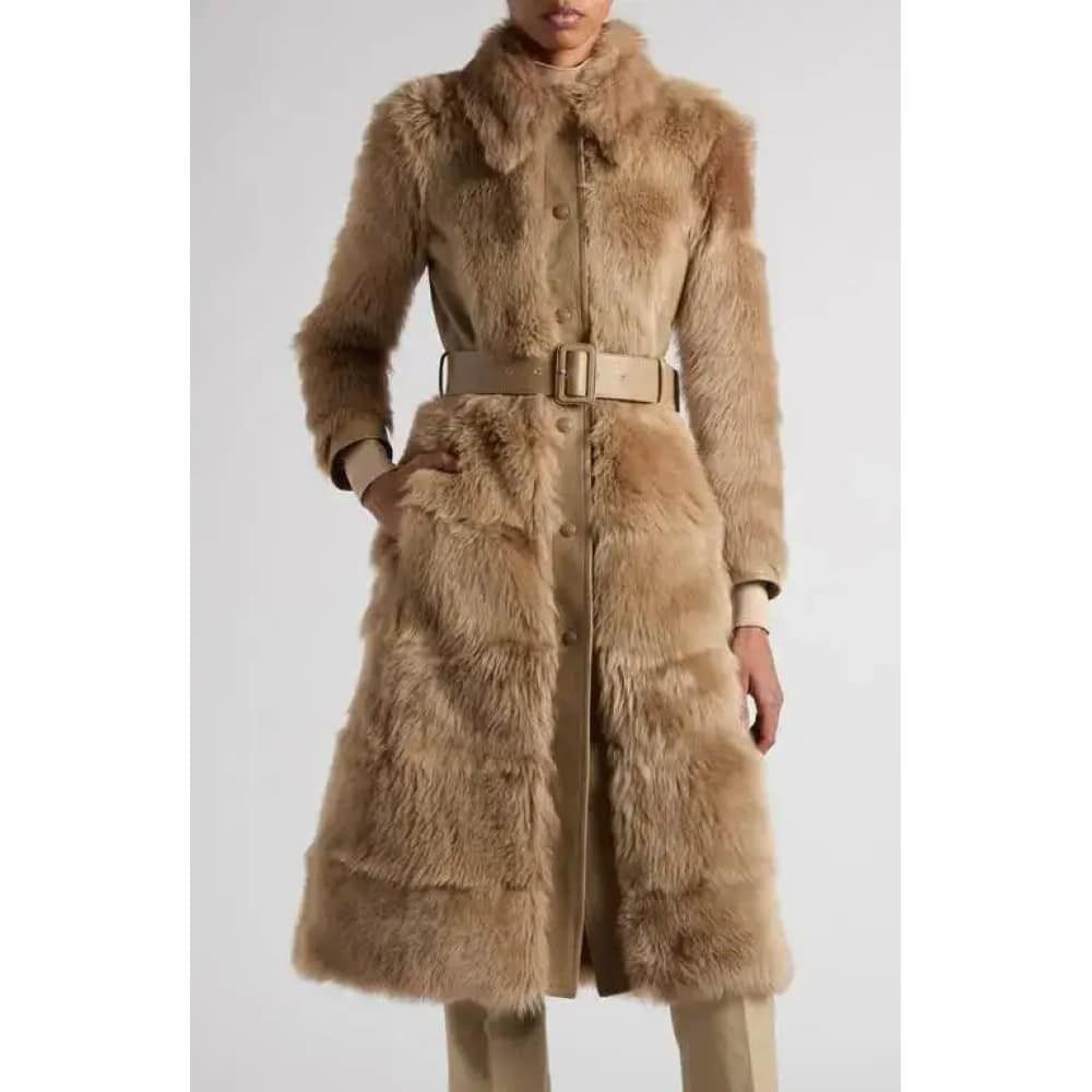 Tom Ford o1loc1c0226 CPF711 Shearling Belted Coat in Beige Size XS / US 0-2 / IT 36-38 - 2 Thumbnail