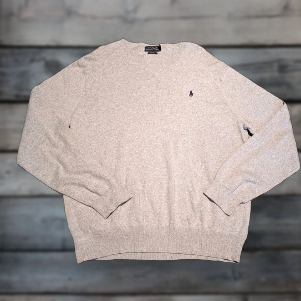 Polo Ralph Lauren POLO RALPH LAUREN XL Pima Cotton V-Neck Sweater Gray Heather Mens Size US XL / EU 56 / 4 - 1 Thumbnail