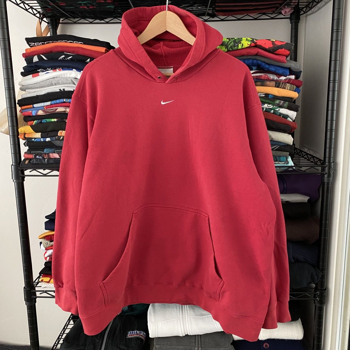 Vintage Nike Center Swoosh Hoodie Sweatshirt Red Silver Tag