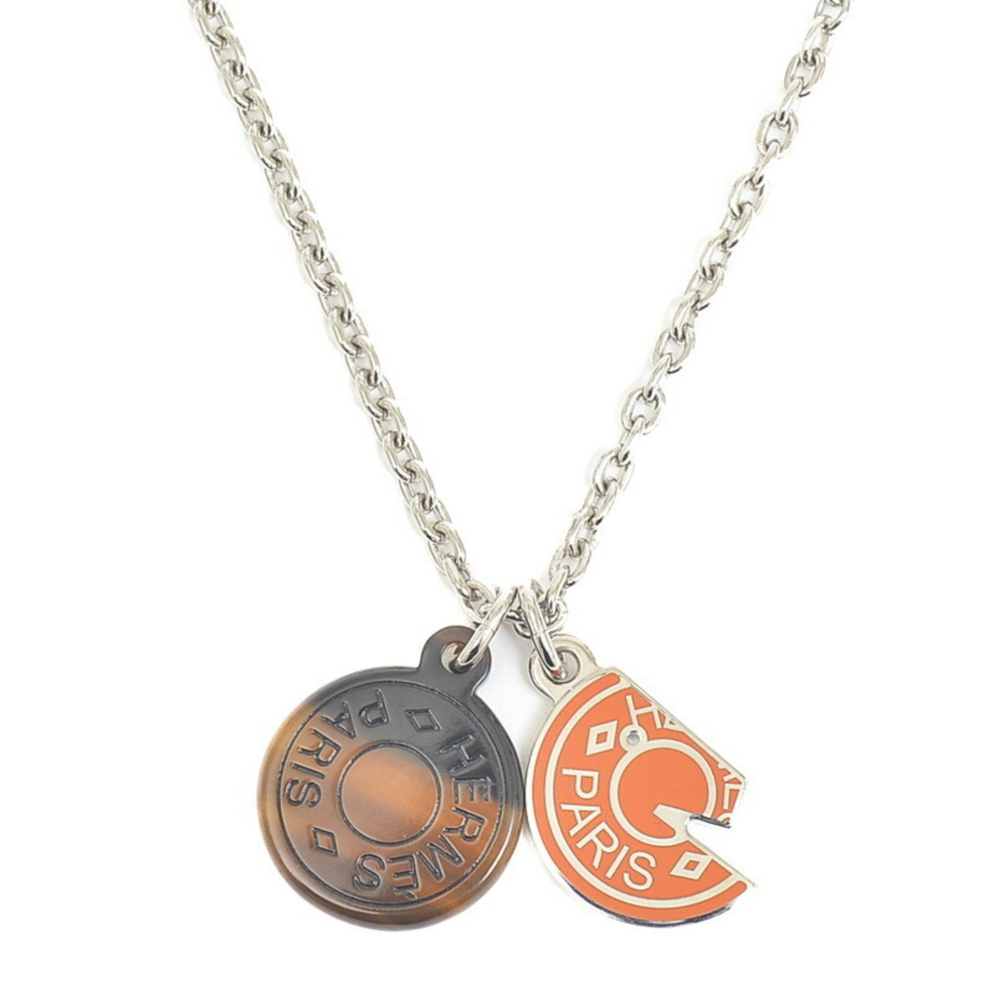 image of Hermes Carrousel Necklace Silver Orange, Women's