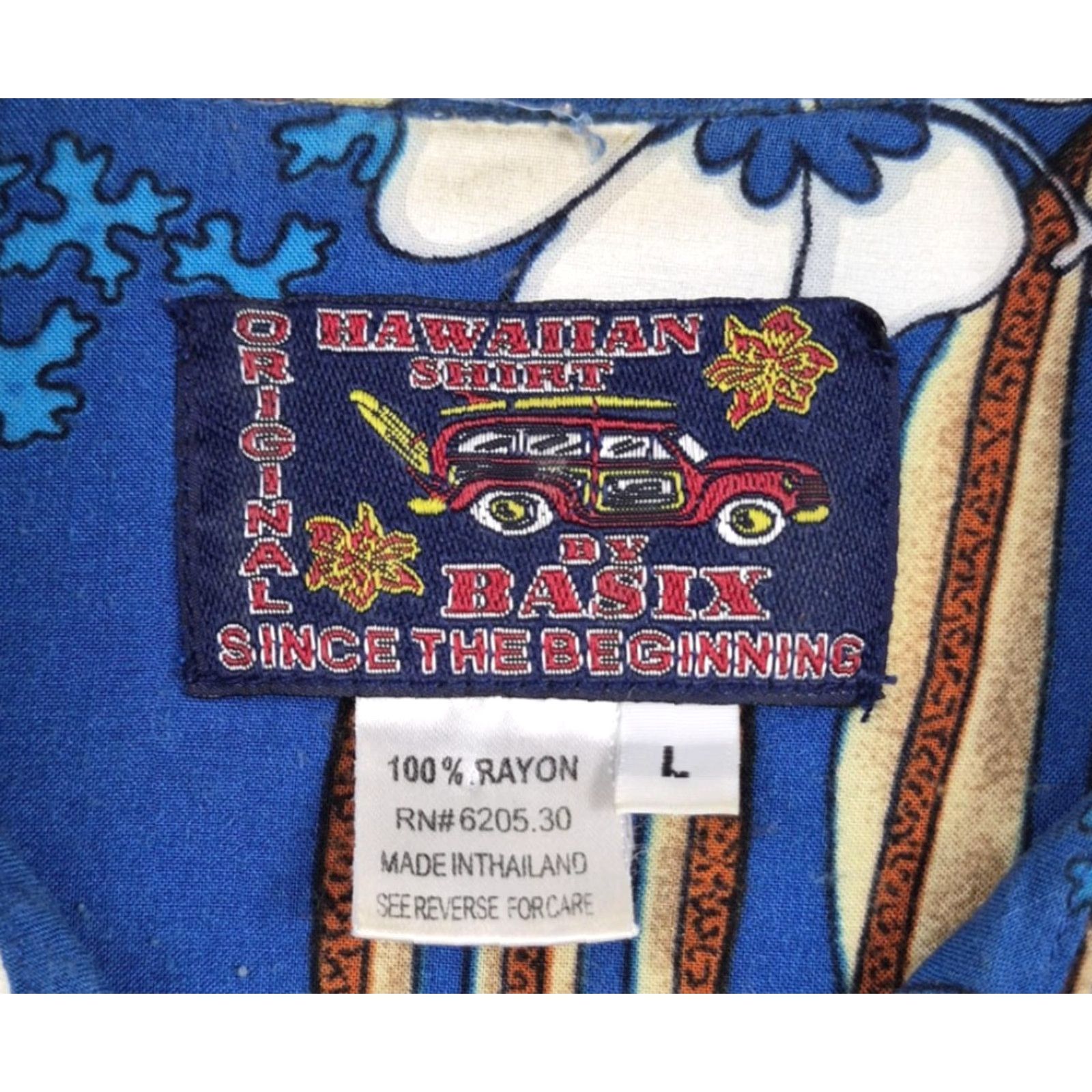 Vintage VINTAGE Basix Button Up Shirt Mens Large Blue Hawaiian Surfboard Floral Rayon Shirt Size US L / EU 52-54 / 3 - 5 Thumbnail