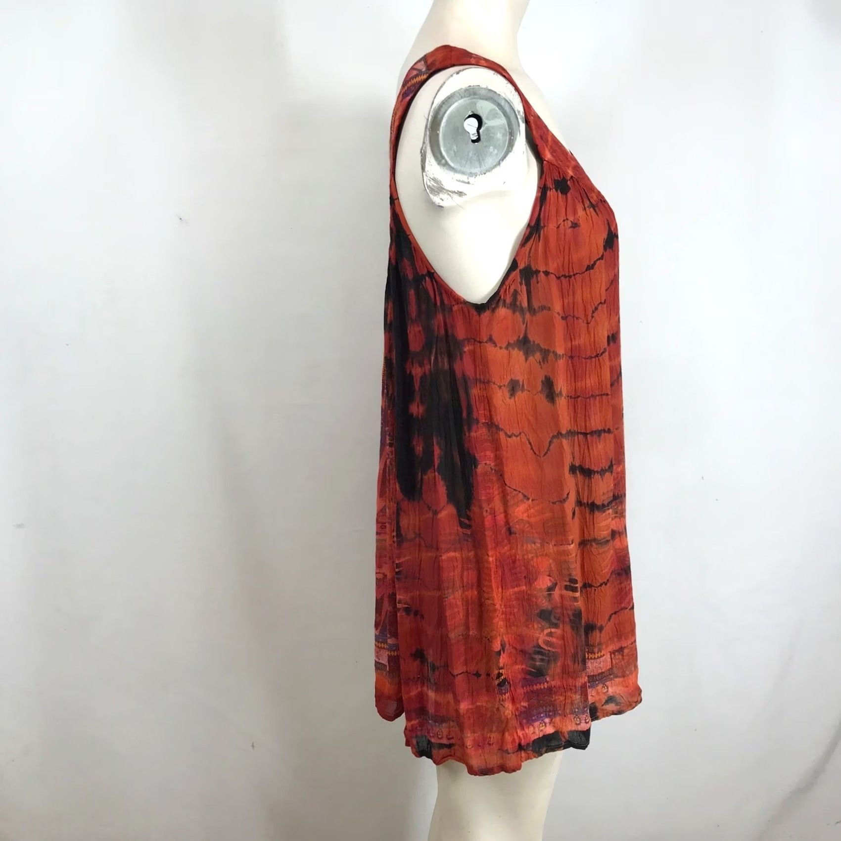Vintage GreaterGood Orange Tie Dye Mandala Print V-Neck Boho Mini Dress Womens S/M Size S / US 4 / IT 40 - 4 Thumbnail