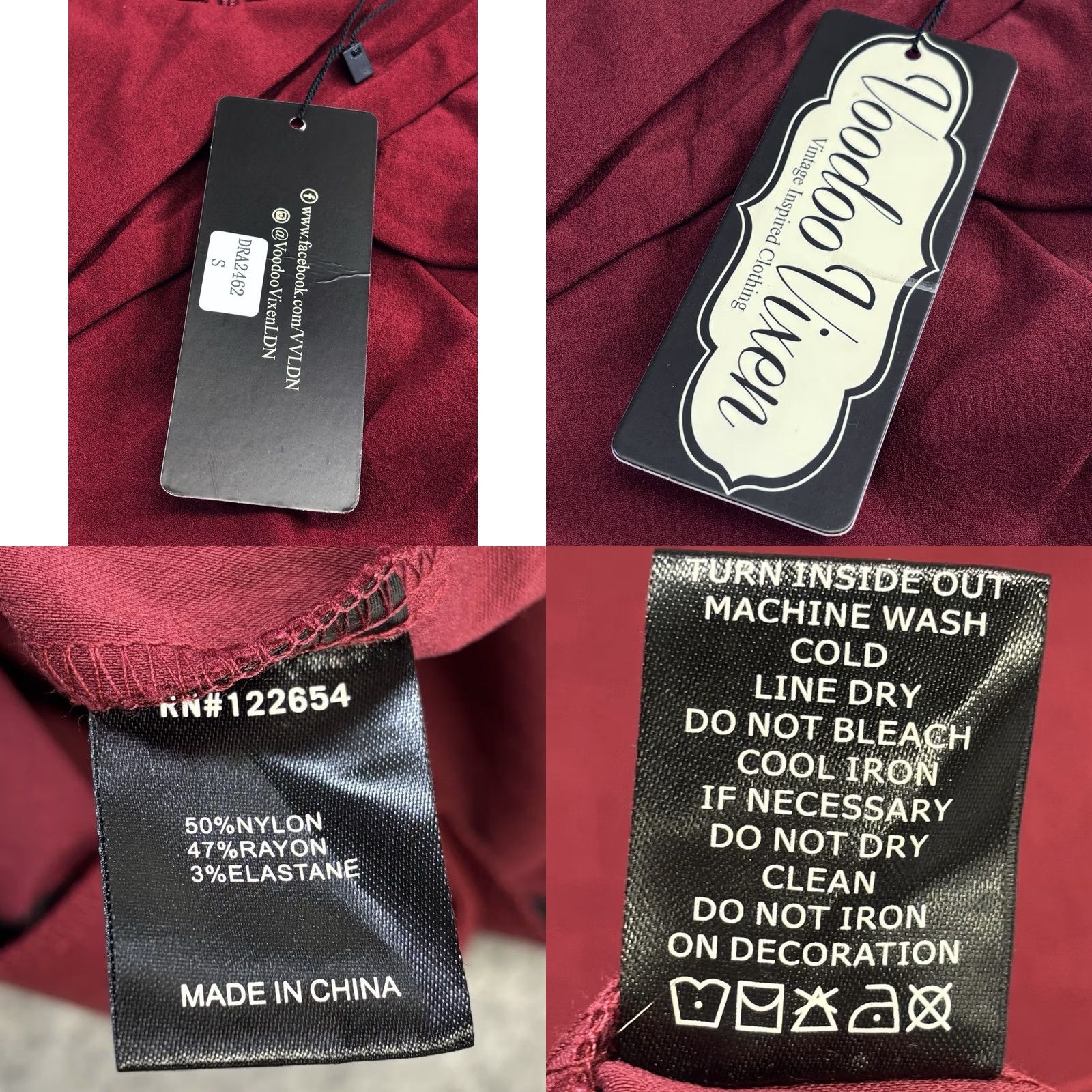 Vintage Voodoo Vixen Dress Sleeveless Burgundy Pencil Dress Womens Small New with Defects - Party Cocktail Formal Knee Length Vintage No Pattern Size S / US 4 / IT 40 - 8 Thumbnail