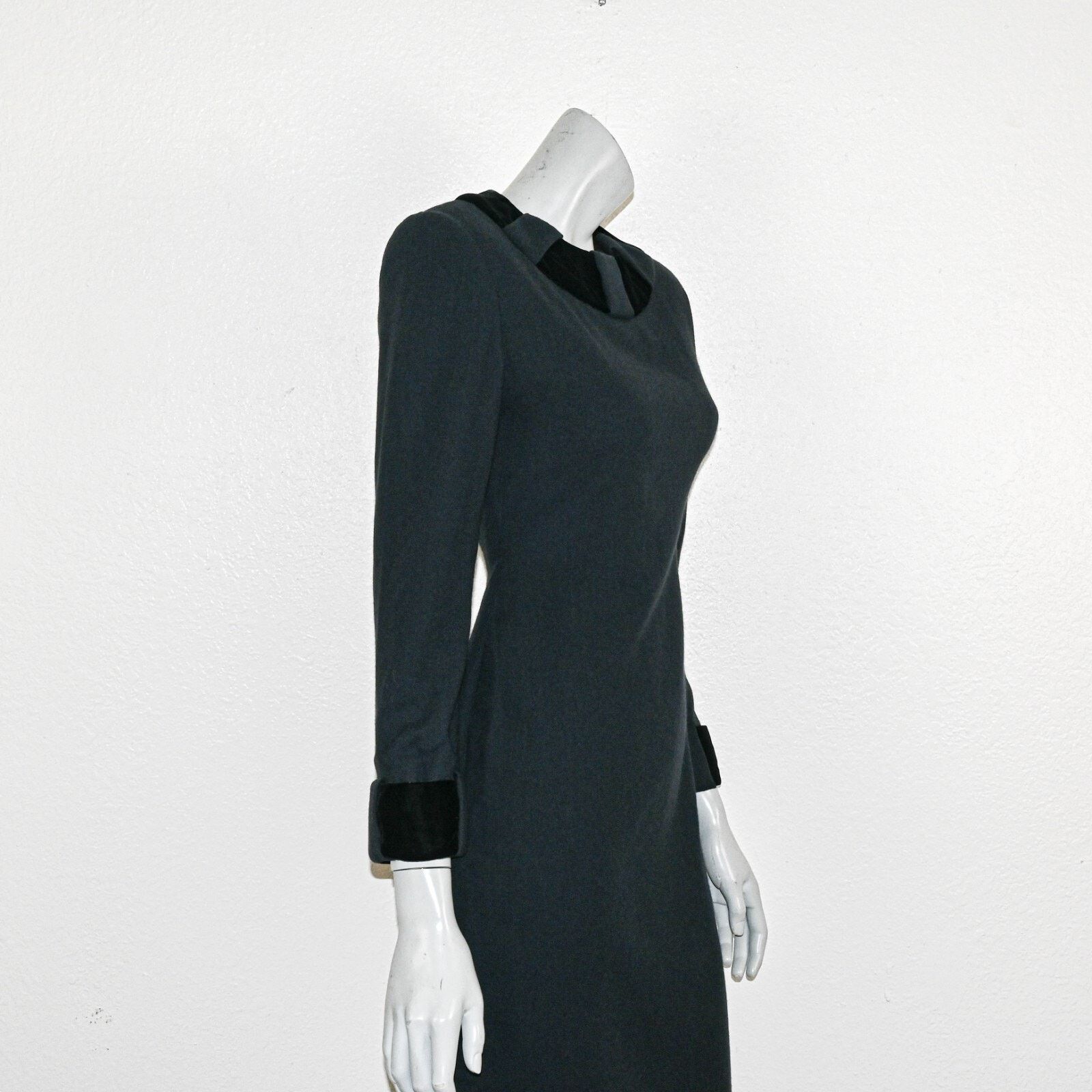 Vintage 90s Carolina Herrera Long Sleeve Dress Wool Charcoal