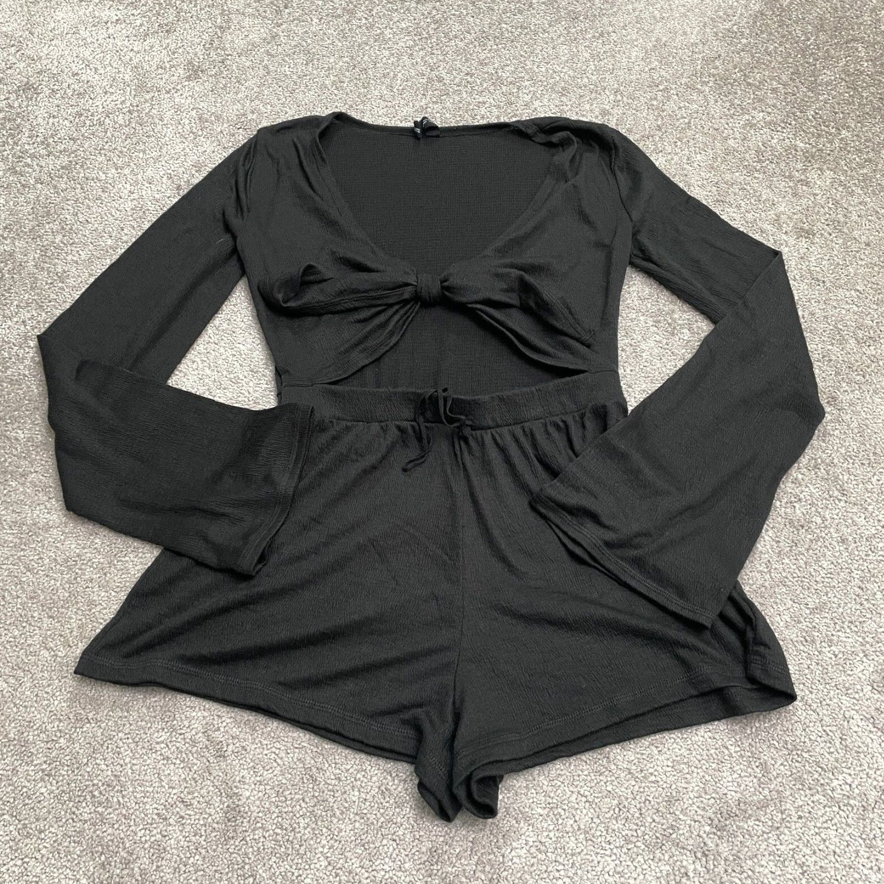 Urban Outfitters Out From Under Urban Outfitters Romper Womens Small Black Tie Front Bell Sleeve Size 28" / US 6 / IT 42 - 2 Thumbnail