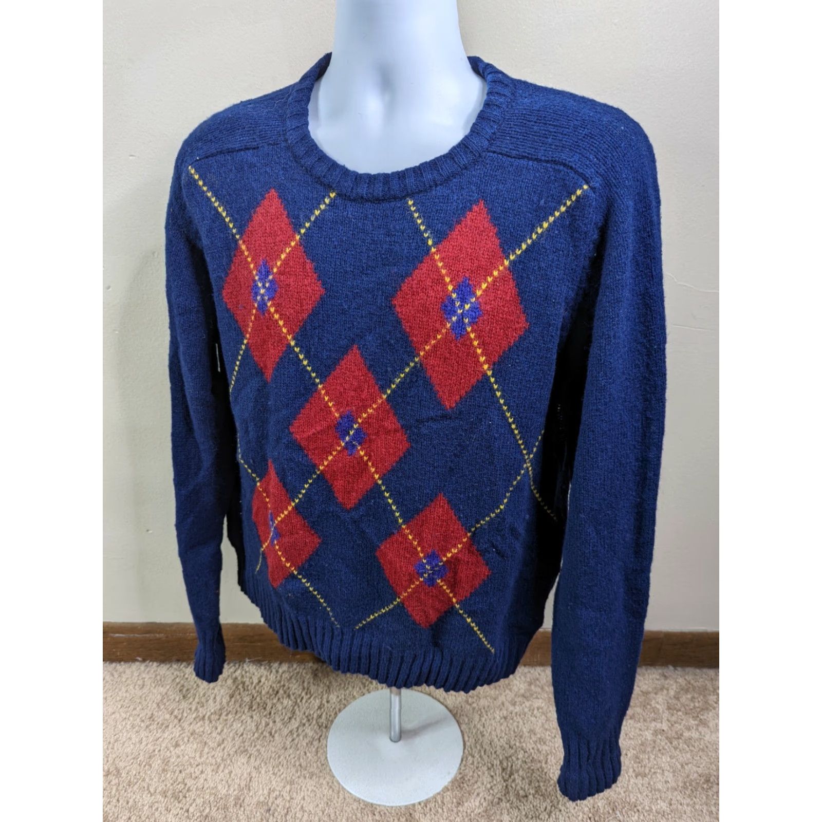 McGregor VINTAGE McGregor Sweater Argyle Wool Men's XL Crew Neck Blue Red 80s 90s Size US XL / EU 56 / 4 - 3 Thumbnail