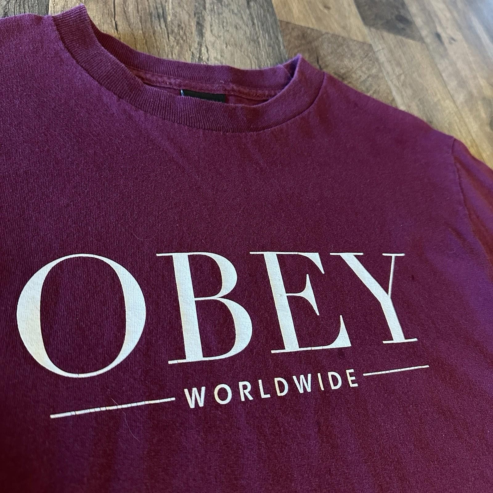 Obey OBEY Worldwide Mens Tee Long Sleeve Maroon Fits Like X-small Size US XS / EU 42 / 0 - 6 Thumbnail