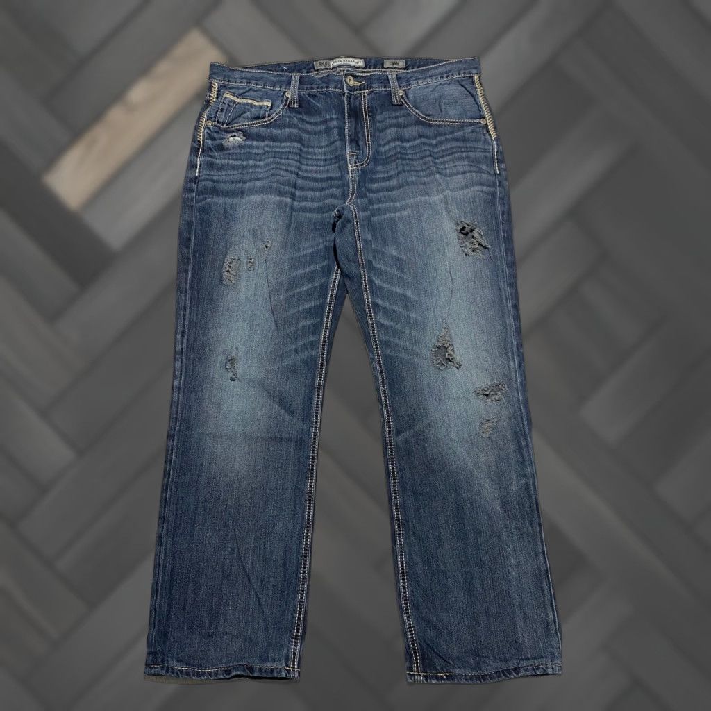 Vintage Buckle BKE Derek Straight Denim Jeans Mens 36R Blue Distressed Ripped 5-Pocket Design Jeans Straight Mens Blue 36 Size US 36 / EU 52 - 1 Thumbnail