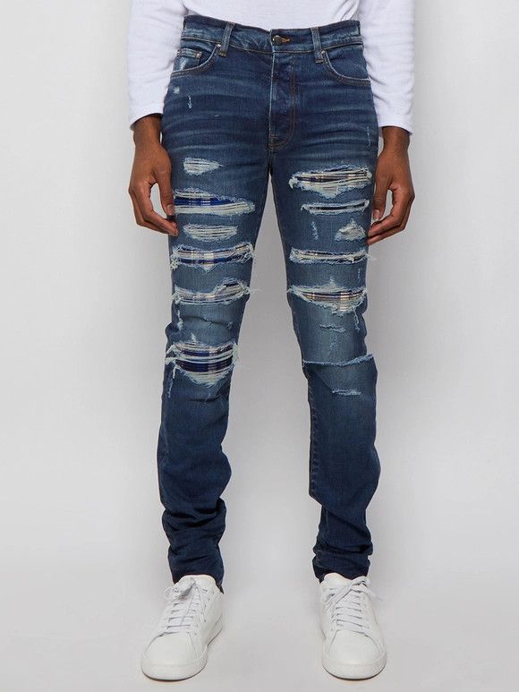 Amiri o1w1db10525 Plaid Thrasher Jeans in Blue Size US 34 / EU 50 - 3 Thumbnail