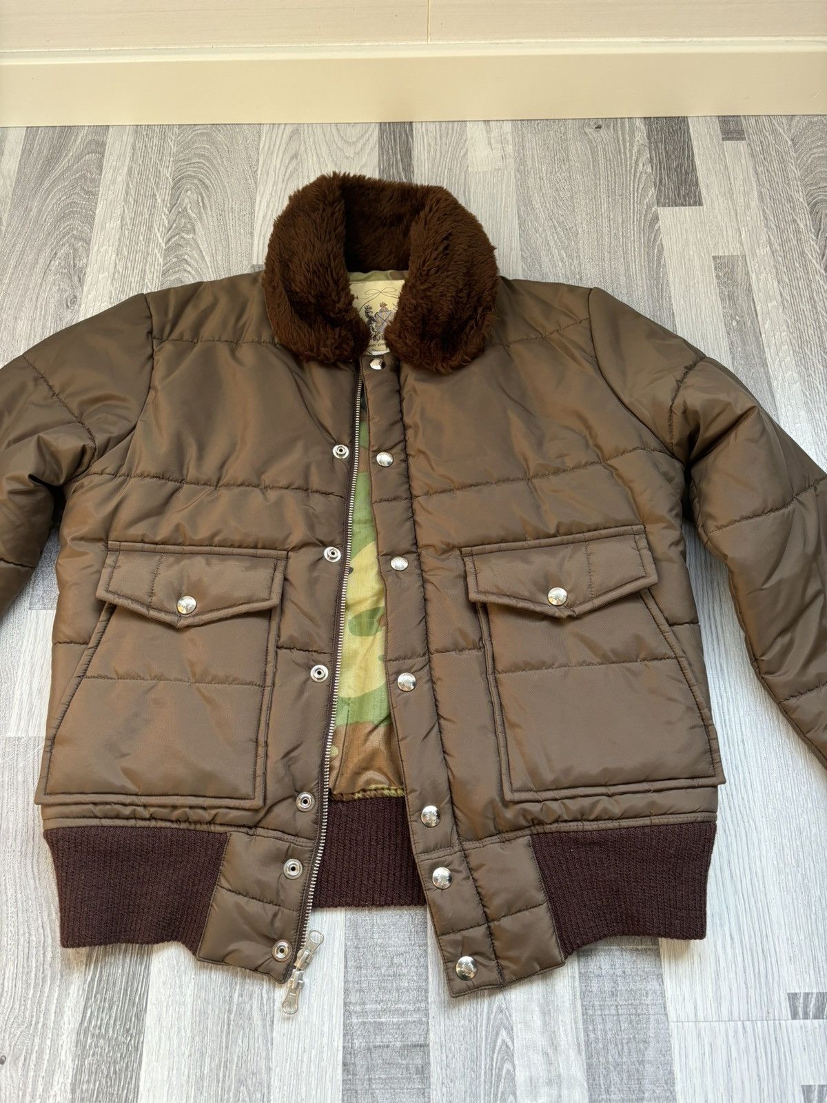 Monitaly Monitaly Brown Military Bomber Puffer Jacket Size US S / EU 44-46 / 1 - 2 Thumbnail