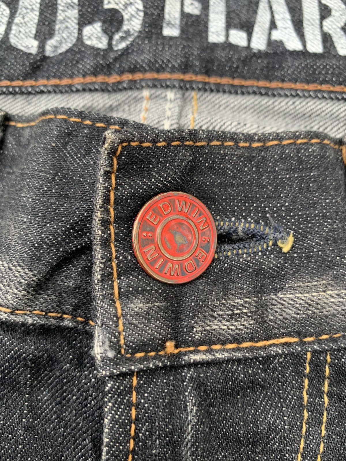 Edwin RARE💥EDWIN 503 FLARE BLUE TRIP CLAWNMARK MUDWASH DENIM Size US 35 - 15 Thumbnail
