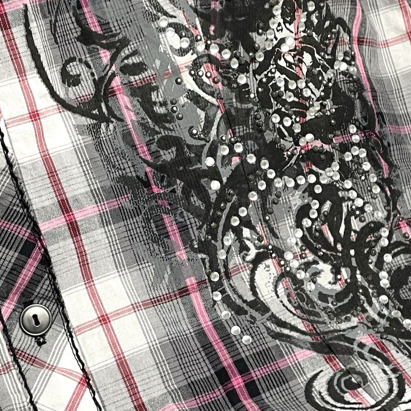 Vintage VTG Maurices Women Button-Down Shirt Gray Multi Plaid Rhinestone Y2K Western Shirt M Size M / US 6-8 / IT 42-44 - 4 Thumbnail