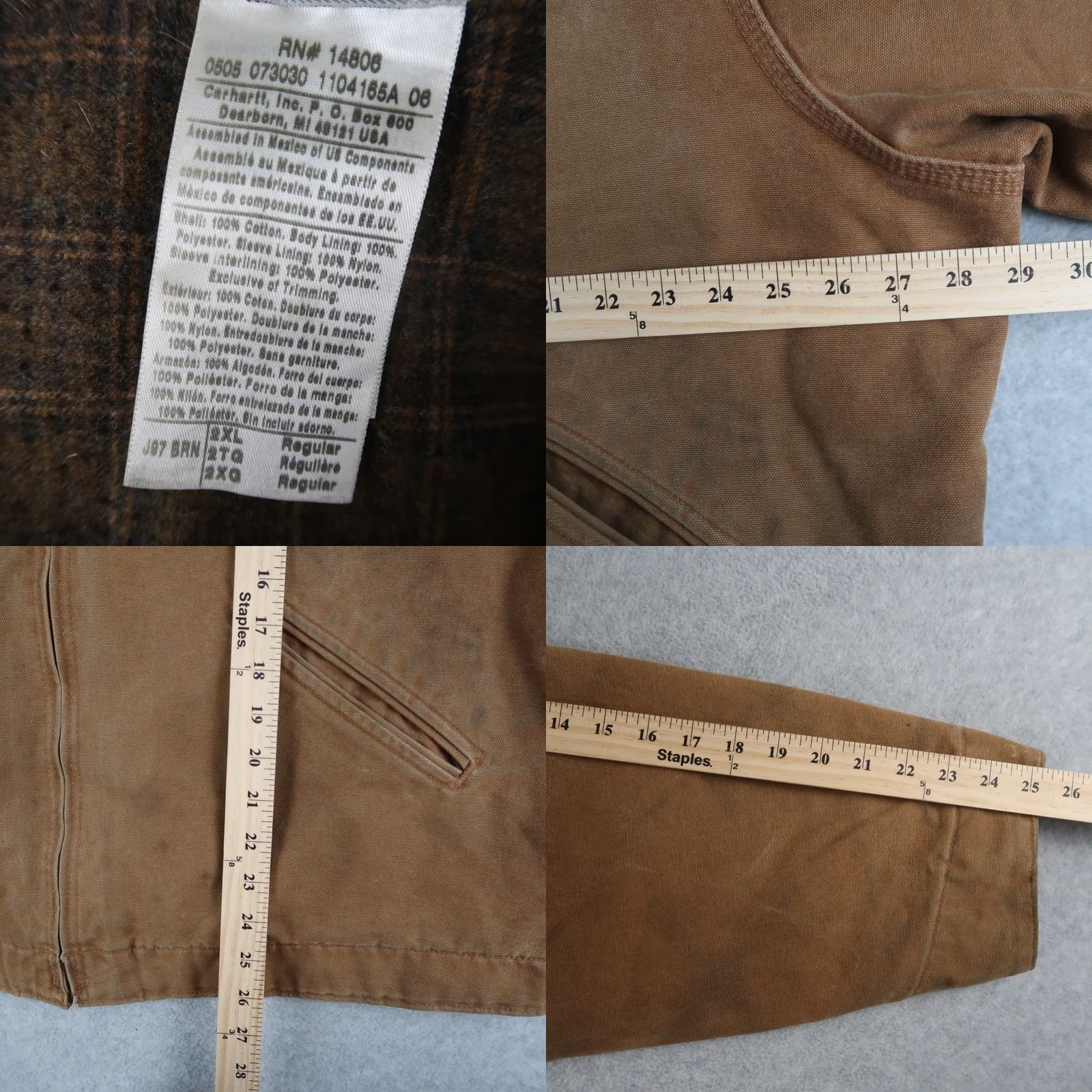 Carhartt VINTAGE Carhartt J97 Jacket Bomber Shirt 2XL Brown Plaid Lined Zip Mens 90s USA Classic Workwear Size US XXL / EU 58 / 5 - 10 Thumbnail