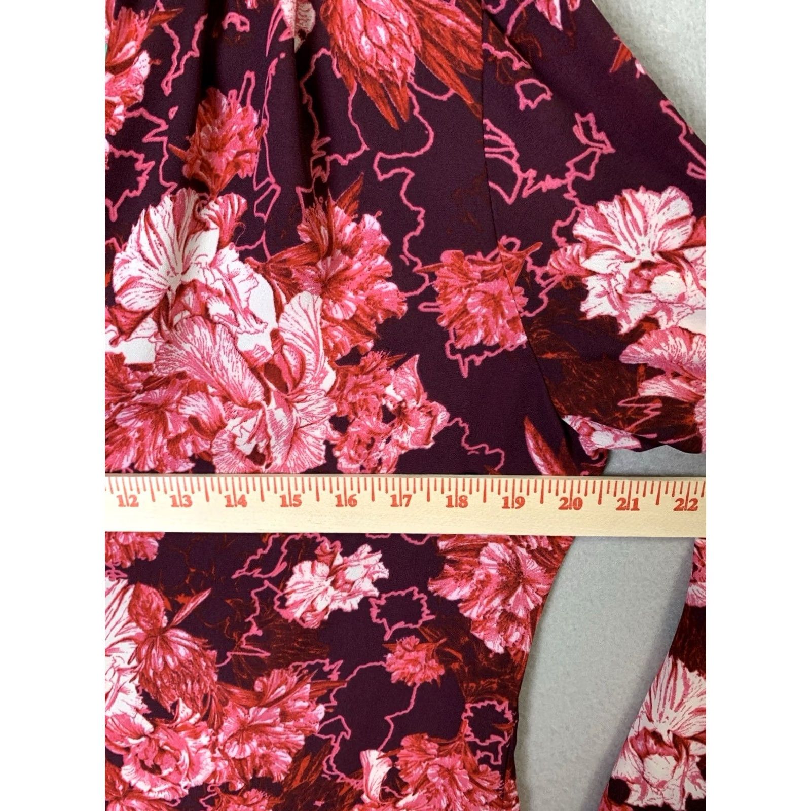 Vintage Rose & Olive Blouse Womens L Maroon Floral V-Neck Semi-sheer Chiffon Boho Peasant Long Sleeve Pullover Size L / US 10 / IT 46 - 5 Thumbnail