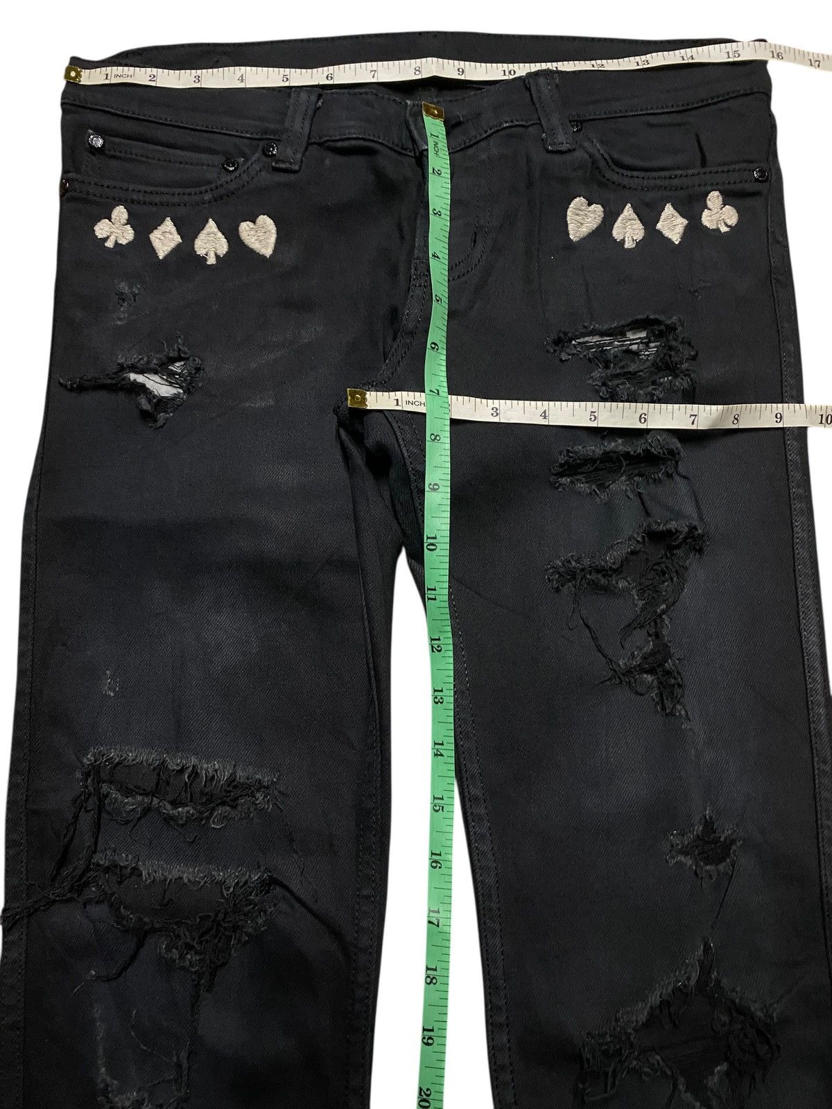 Japanese Brand Edgy Black RNA inc Ripped Ace Card Embroidery Skinny Jeans Size US 31 - 16 Thumbnail