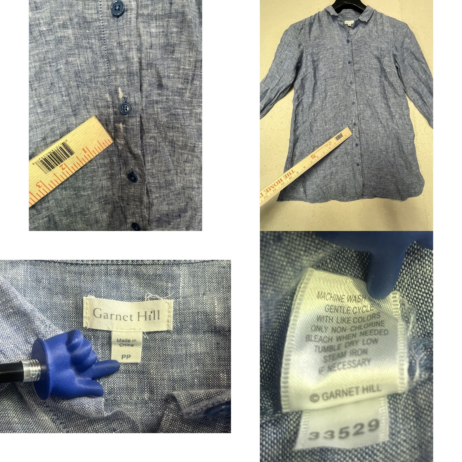 Vintage Garnet Hill Shirt Blue Button Down PP Women Linen Size XXS / US 00 / IT 34 - 8 Thumbnail