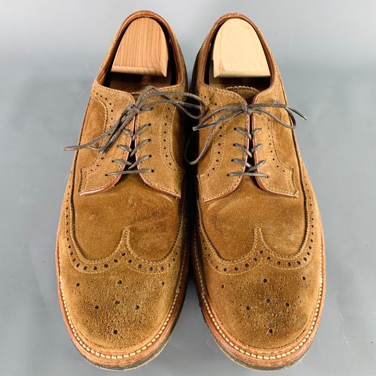 Alden ALDEN Size 12.5 Brown Perforated Suede Wingtip Lace-Up Shoes Size US 12.5 / EU 45-46 - 4 Thumbnail