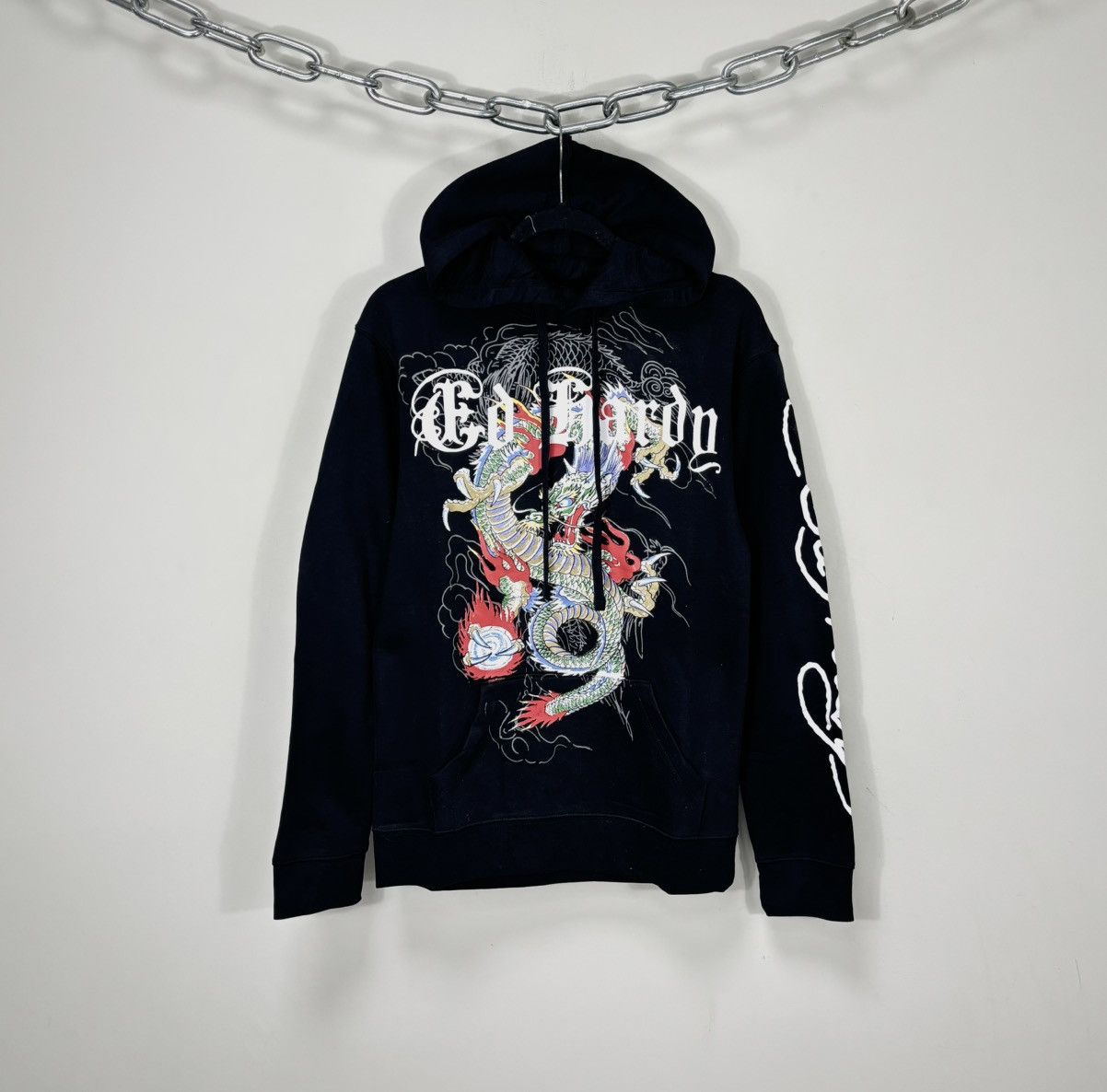 Ed Hardy Y2K Chinese Dragon Logo NEW Hype Black Hoodie