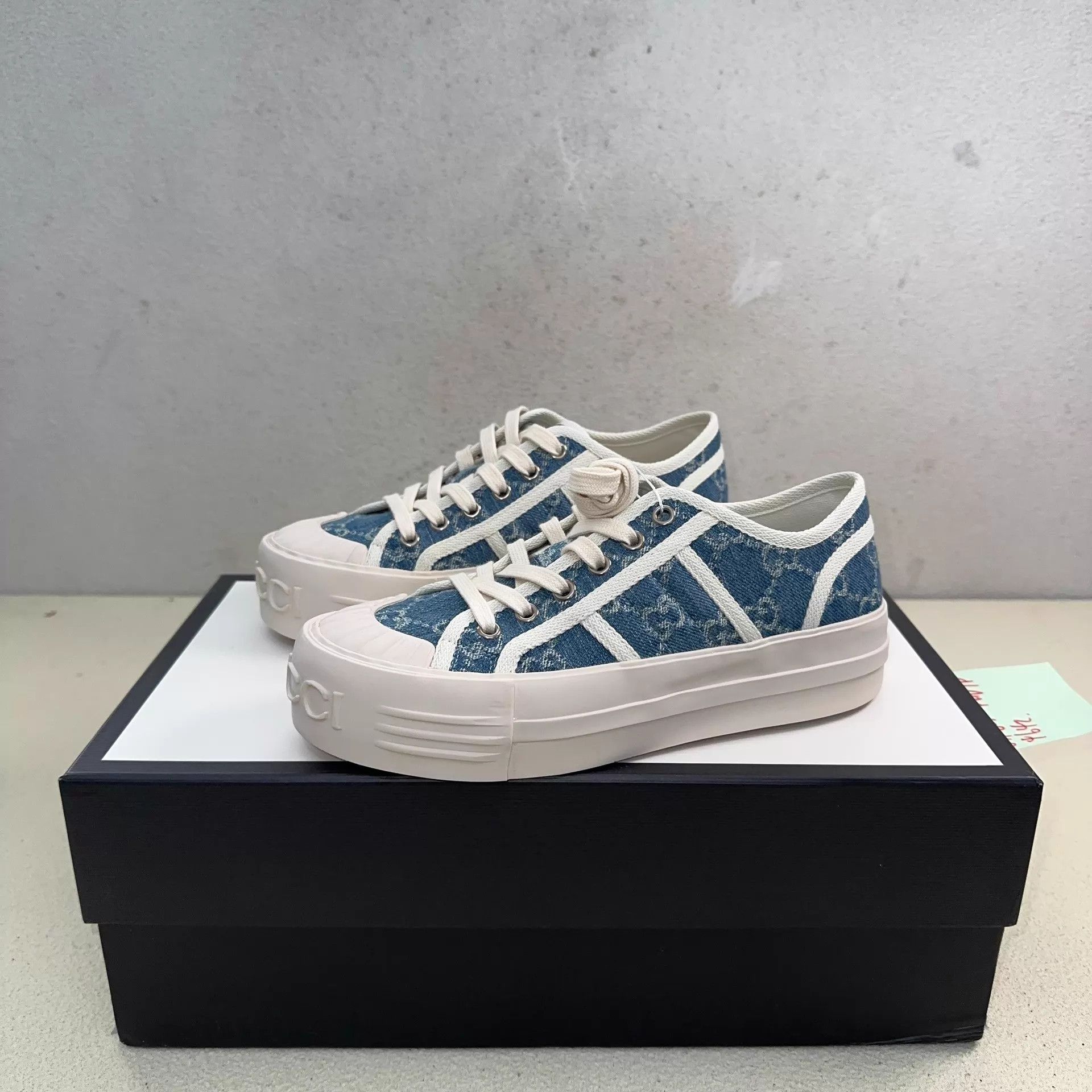 Gucci GUCCI light blue denim low-top platform women's sneakers Size US 5.5 / IT 35.5 - 1 Thumbnail