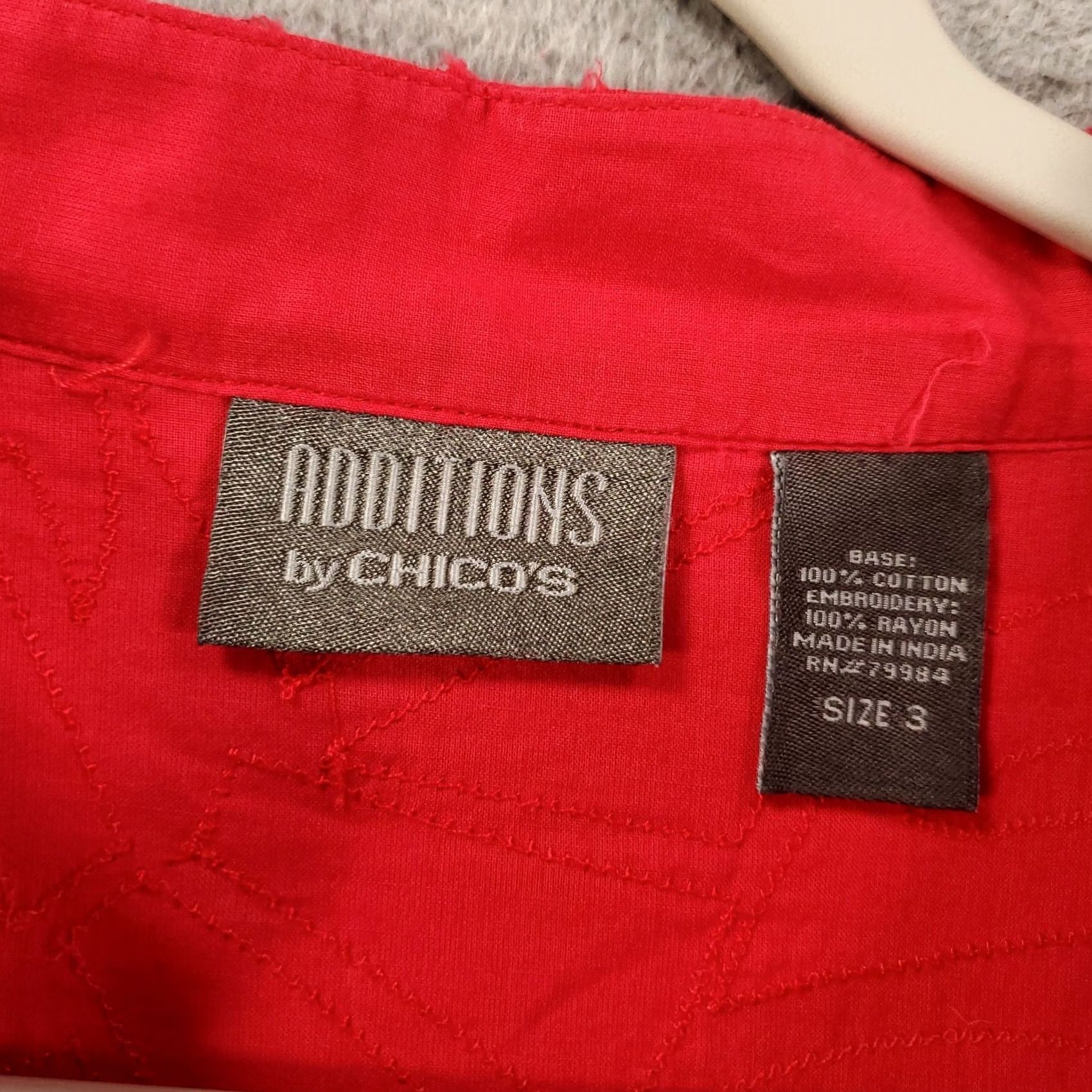Vintage Chicos Jacket Womens XL Red Embroidered Floral Textured Open Front Artsy Size XL / US 12-14 / IT 48-50 - 5 Thumbnail