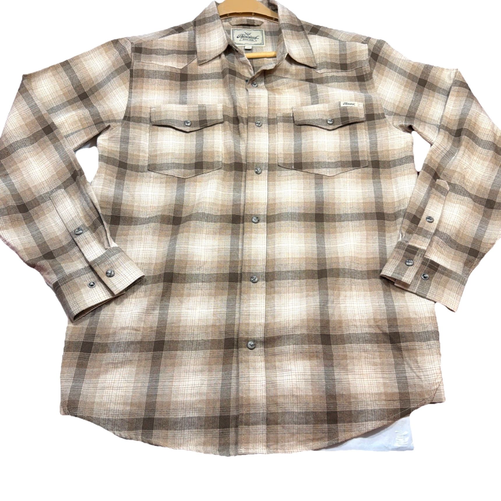 Thorogood Thorogood Brown Tan Wide Plaid Shirt Pearl Snap Mens M Western Flap Pockets Soft Size US M / EU 48-50 / 2 - 4 Thumbnail