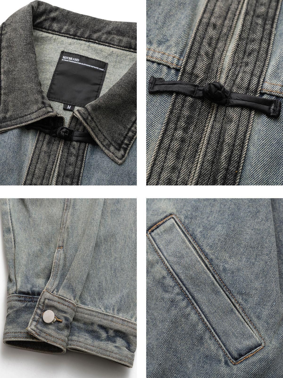 Other Washed Denim Chinese-Button Work Jacket | Folk Outerwear Size US M / EU 48-50 / 2 - 4 Thumbnail